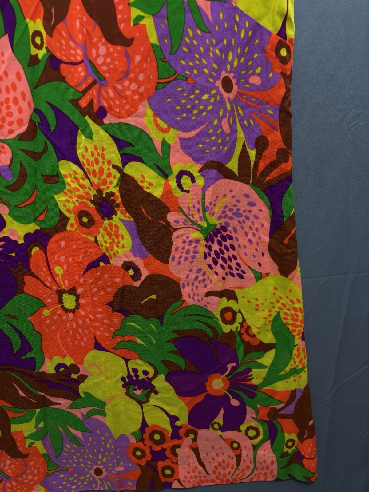Vintage Sun Fashions of Hawaii Floral Dress Woven Cotton Bold Flowers Sleeveless