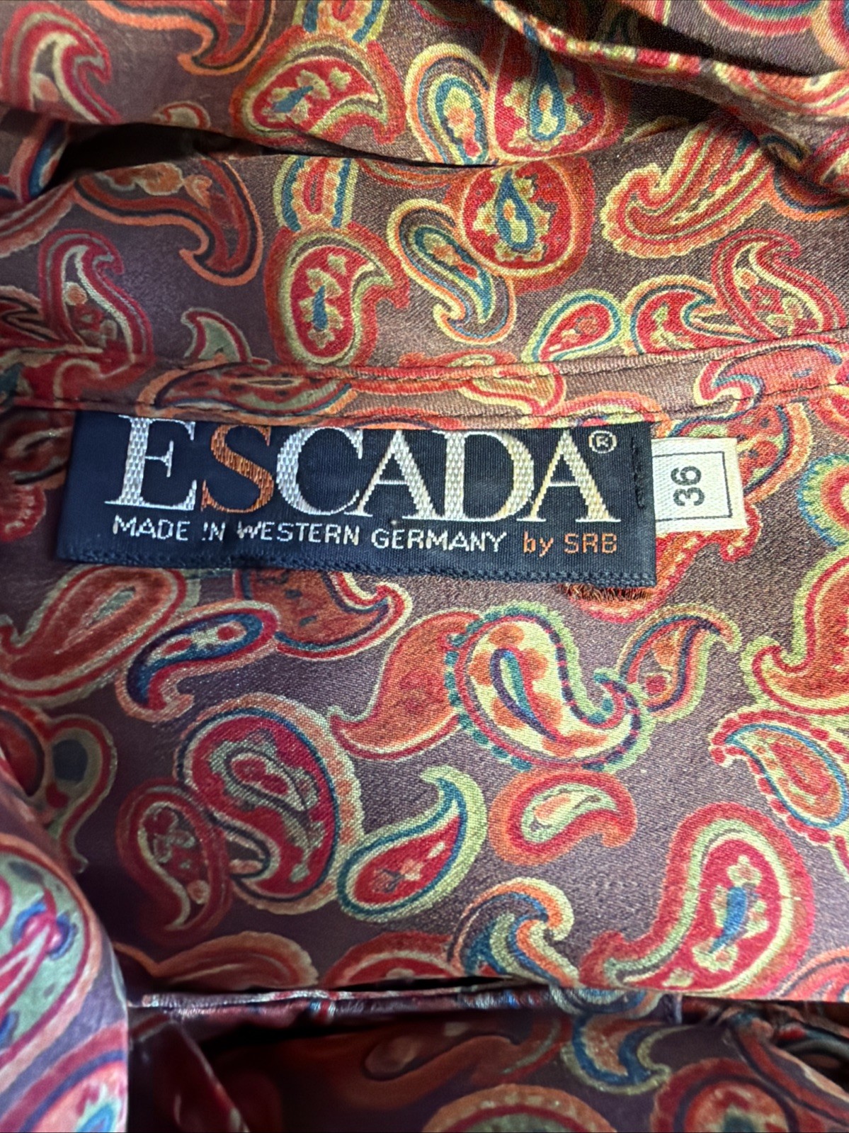 Vintage 1980&rsquo;s ESCADA Copper Brown Orange Paisley Print Silk Blouse Germany SRB