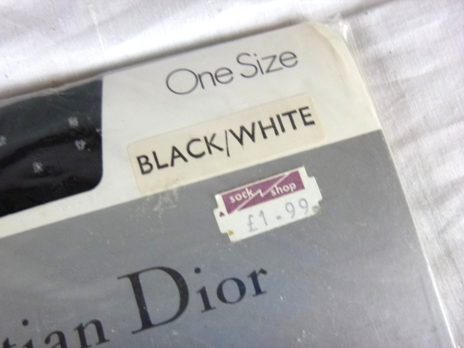 NOS Vtg Christian Dior Spot Design Plain Knit Tights Black White One Size