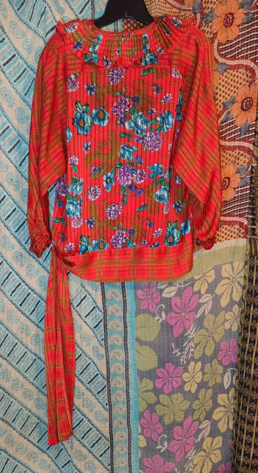 Women&rsquo;s VTG Diane Freis Origianal Boho Floral Blouse Tassels Tied Waist 38B
