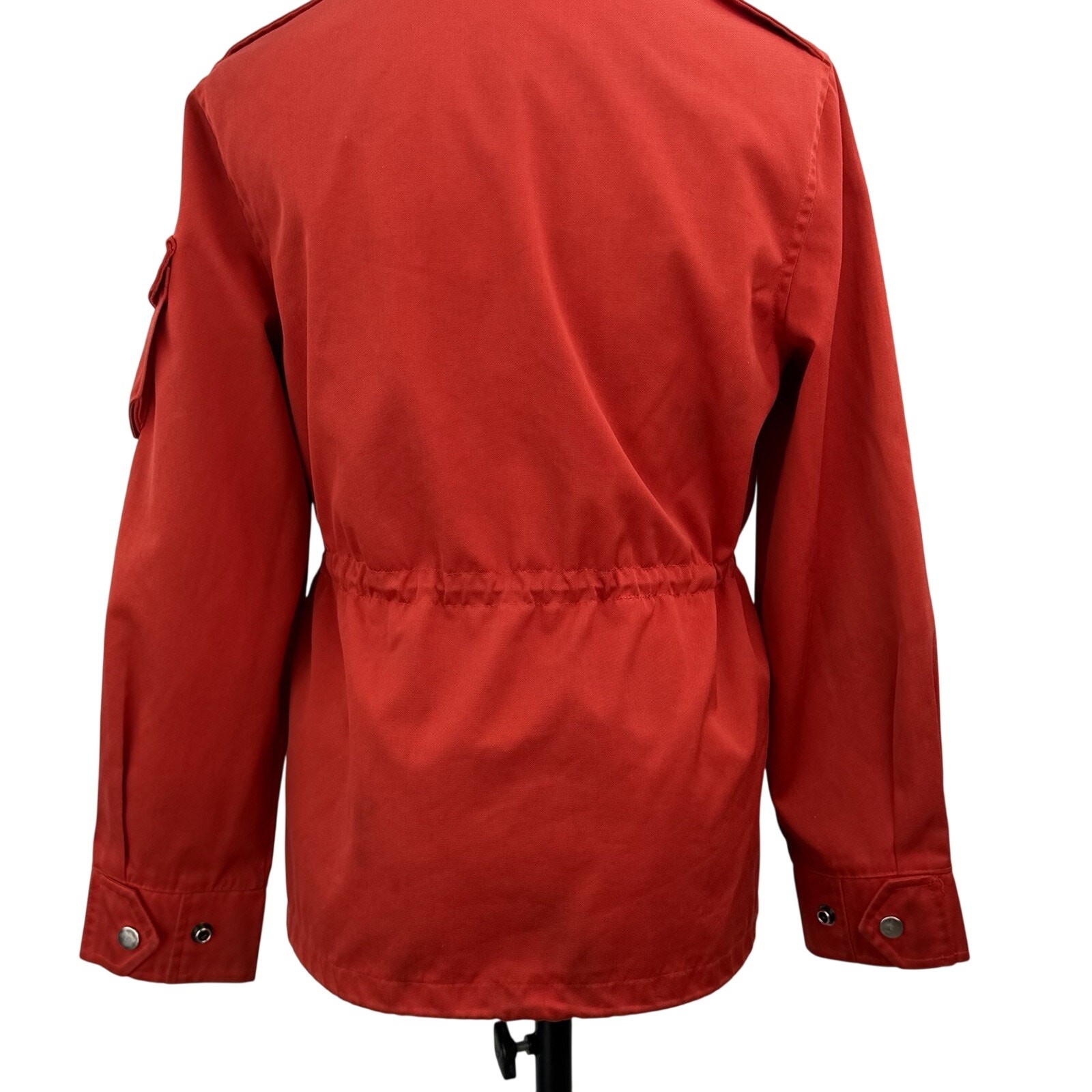Vintage 70s Red Utility Jacket Small Cinch Waist Military Safari Field Coat