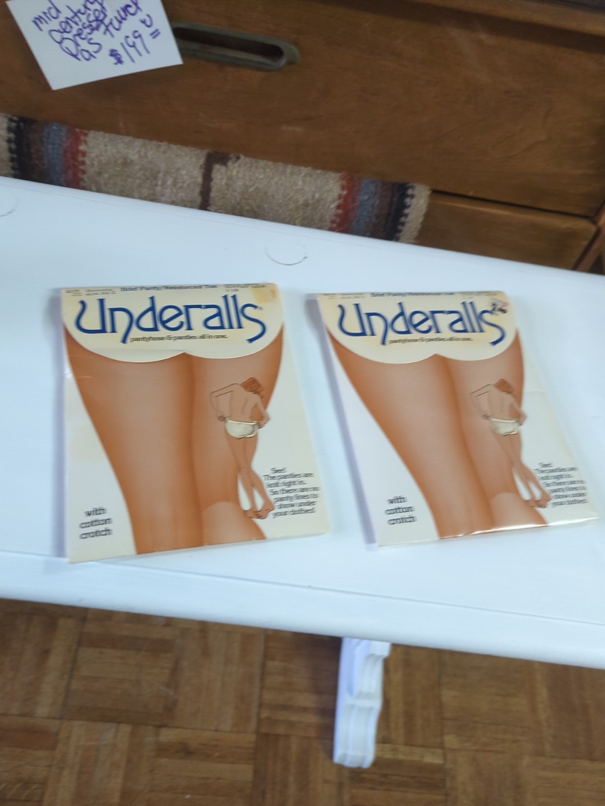 2 Vtg Underalls Pantyhose & Panties All In One Beige Brief Suntan Queen Size