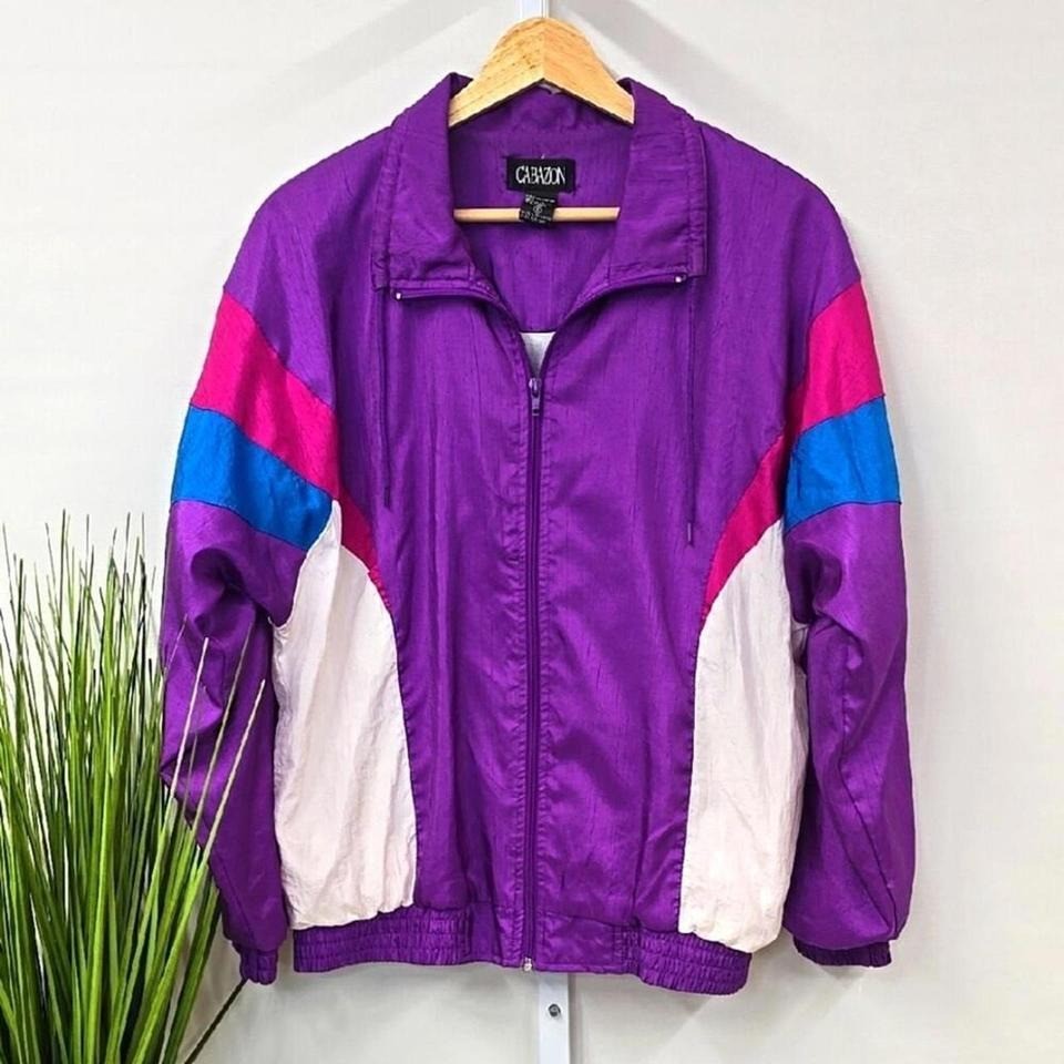 Cabazon Vintage 80s 90s Colorblock Windbreaker Jacket Purple Pink Blue Womens S