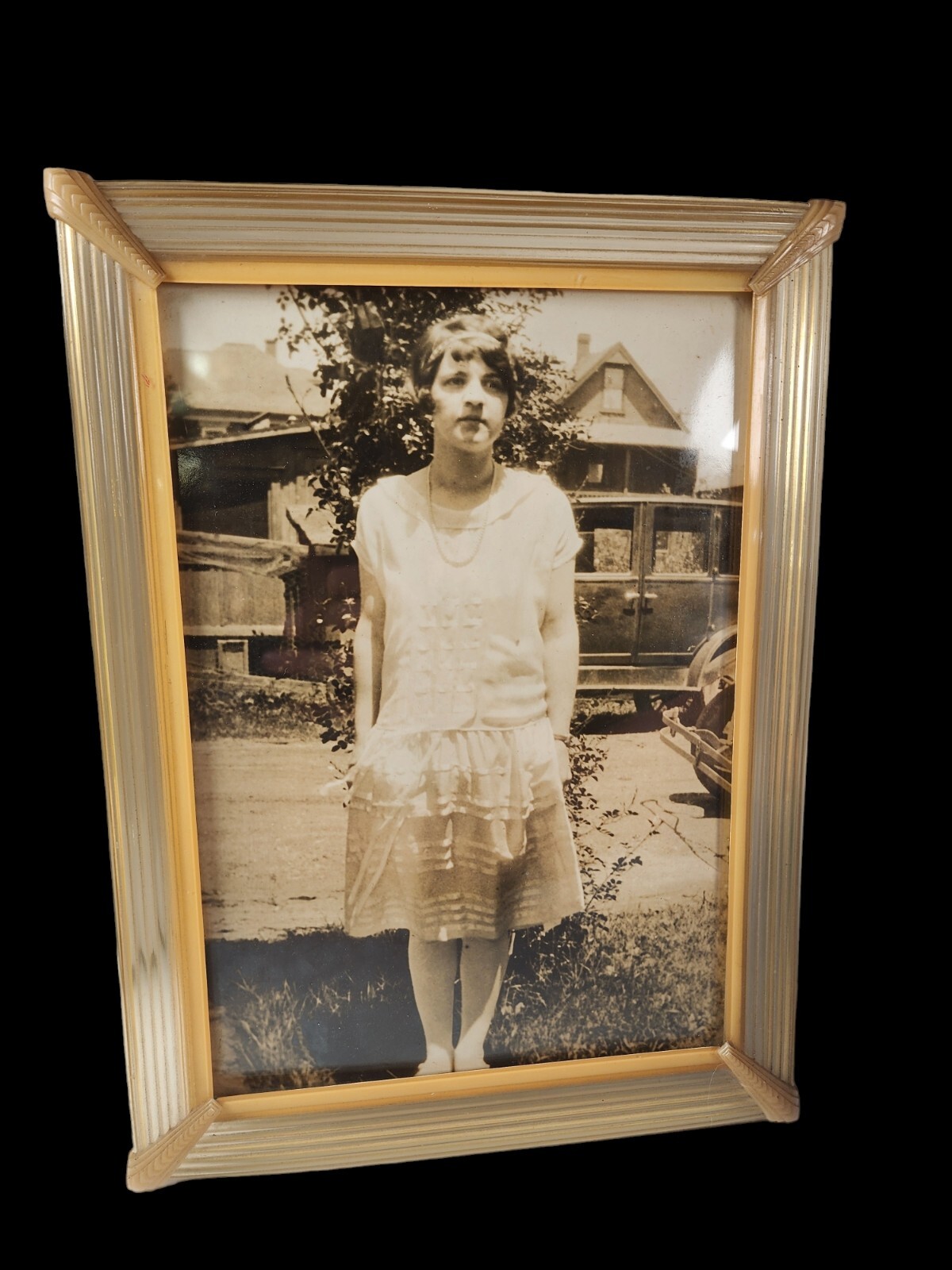 Vtg 20s Silk Chiffon Flapper Boho Bridal Dress + Rare Original Photo + Frame!