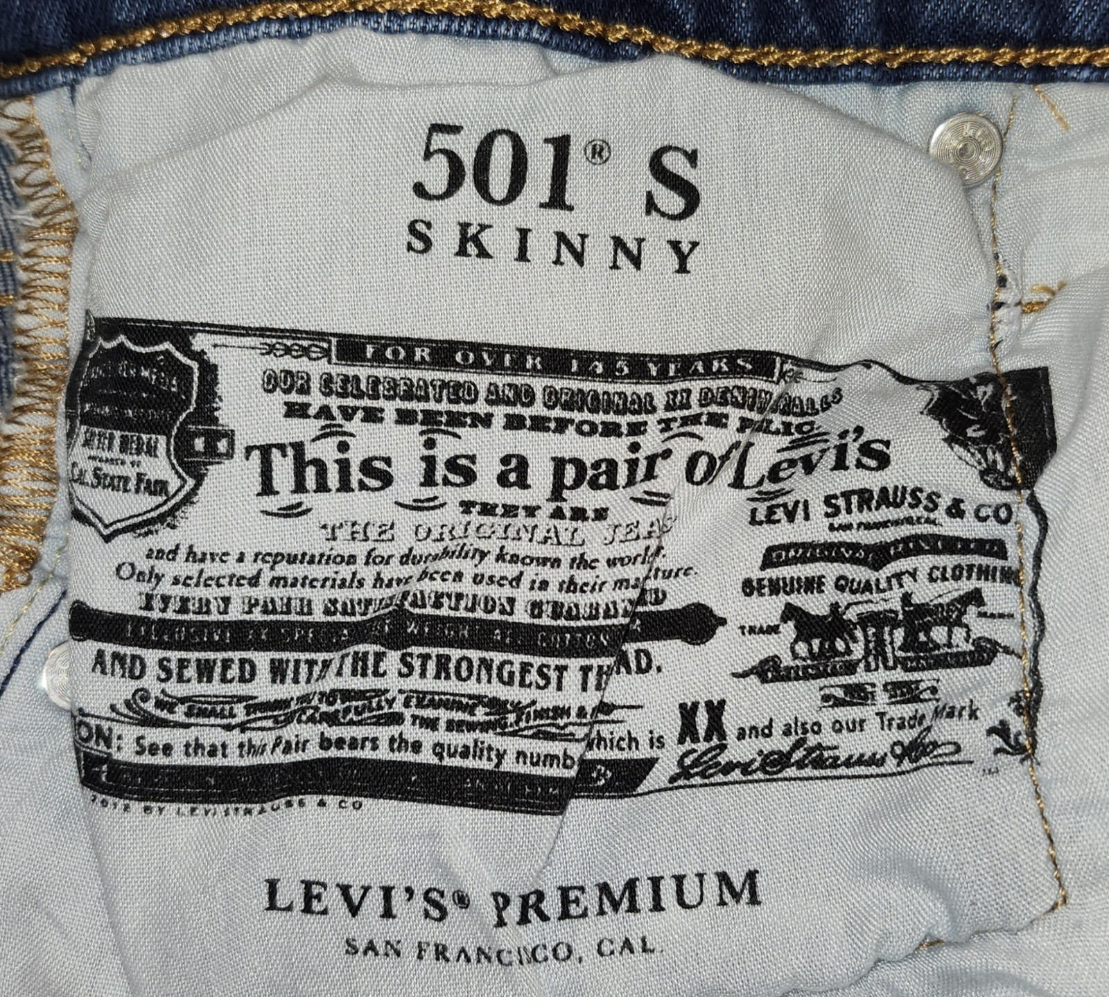 Vtg Style Big E Levi&rsquo;s 501 S Red Label Skinny Button Fly Embroidered SZ 26/28!