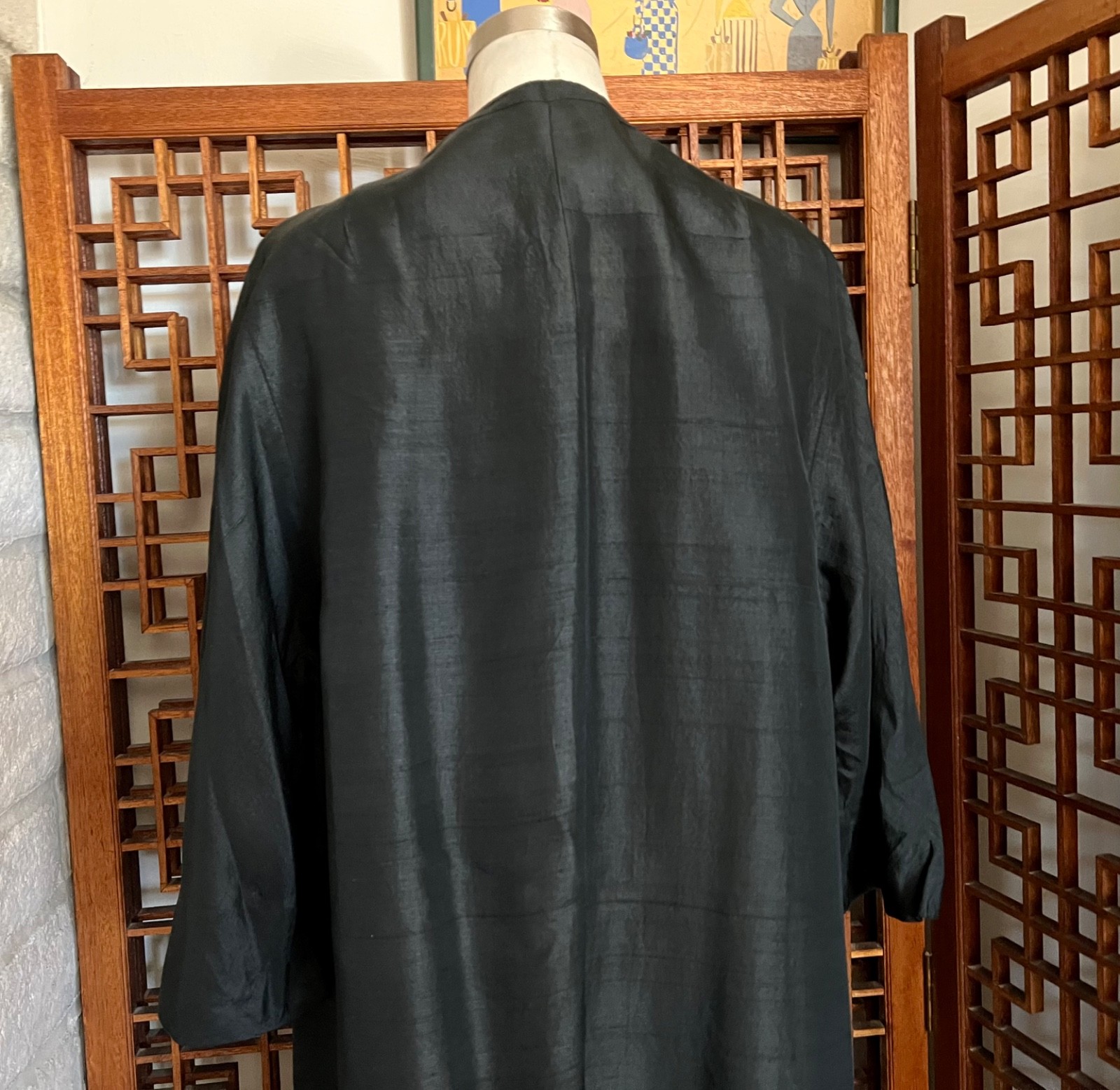 Silk Opera Coat NOS Black 1950s 1960s Evening Wear Formal Knee Length Swing M L