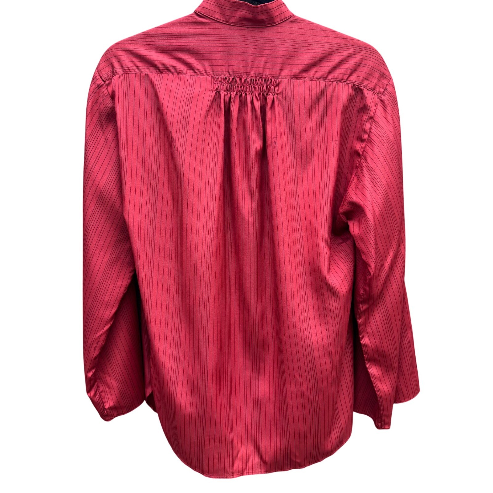 First Glance Vintage 80s Secretary Core Pinstripe Smocked Pinstripe Blouse L