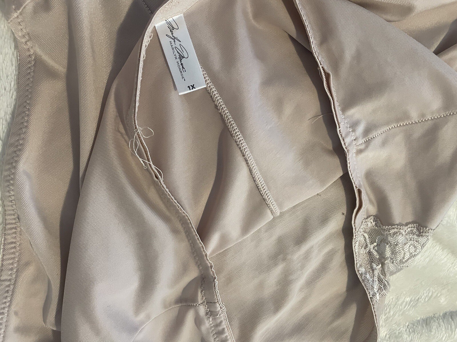 MARILYN MONROE PLUS 1X VNTAGE STRETCHY BEIGE SHAPER PANTY BRIEF~LACE TRIM~ 1X