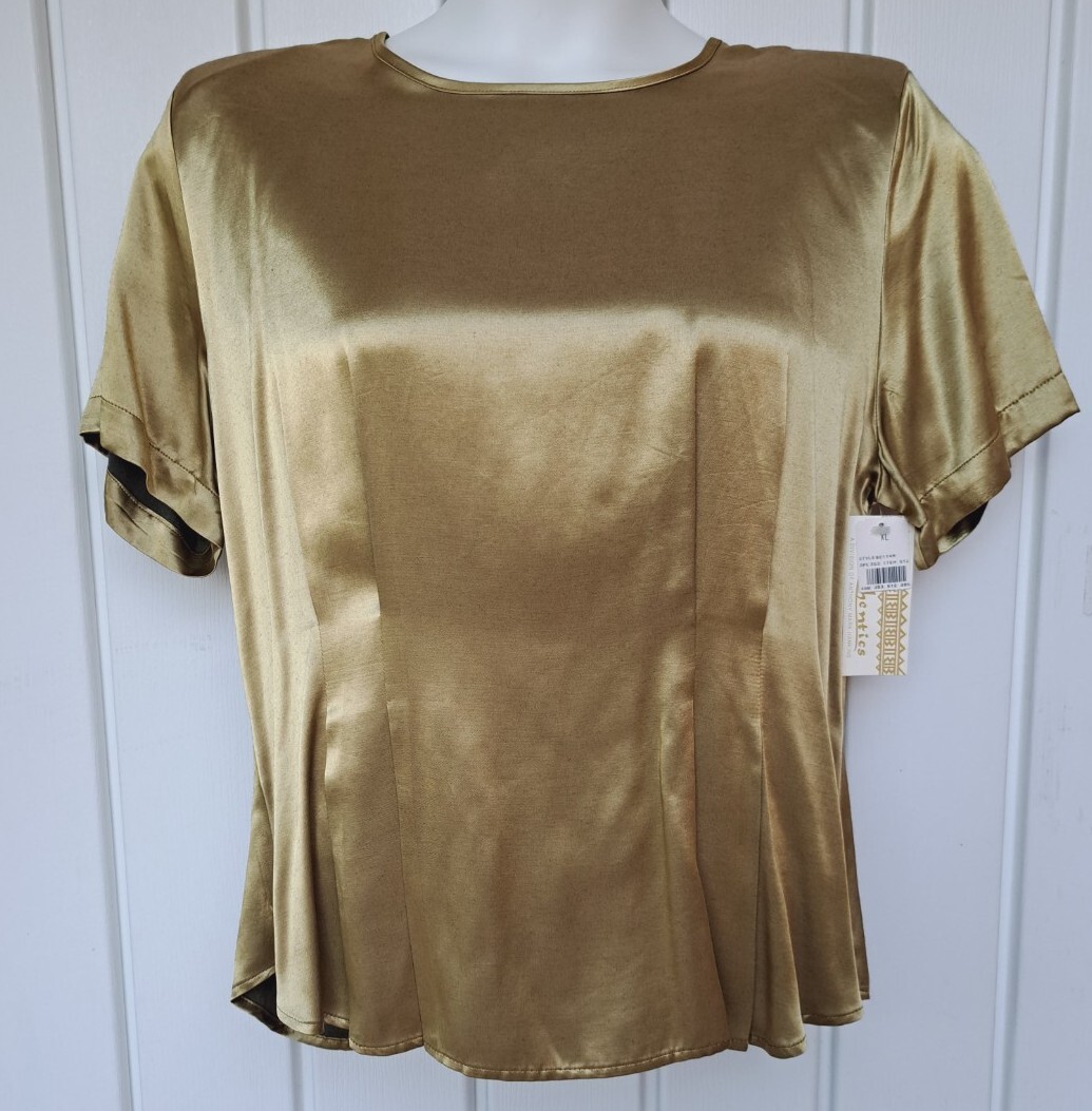 Vintage 90&rsquo;s Gold Mirrored Disco Tapered Authentics Blouse Size XL NEW Holiday