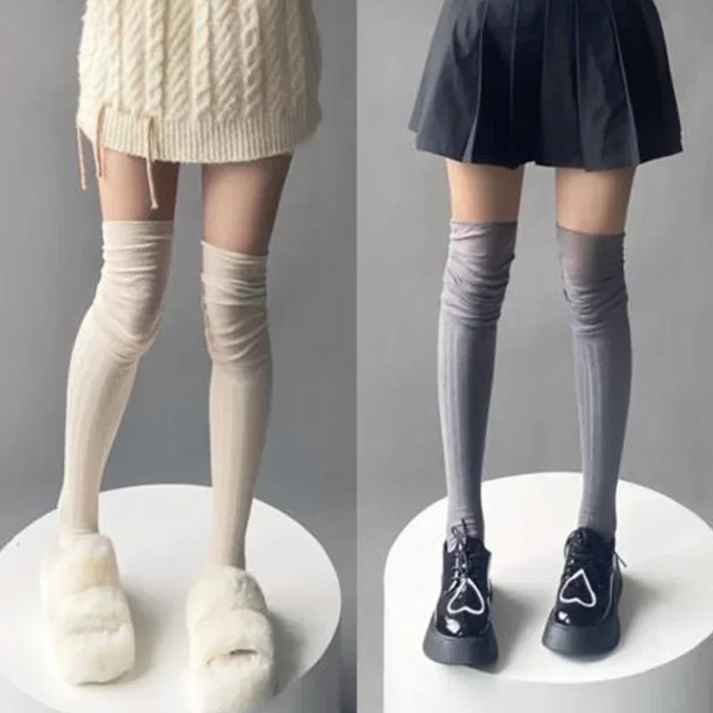 New Solid Color Thigh High Stockings Women Trendy Casual Over The Knee Female Lo