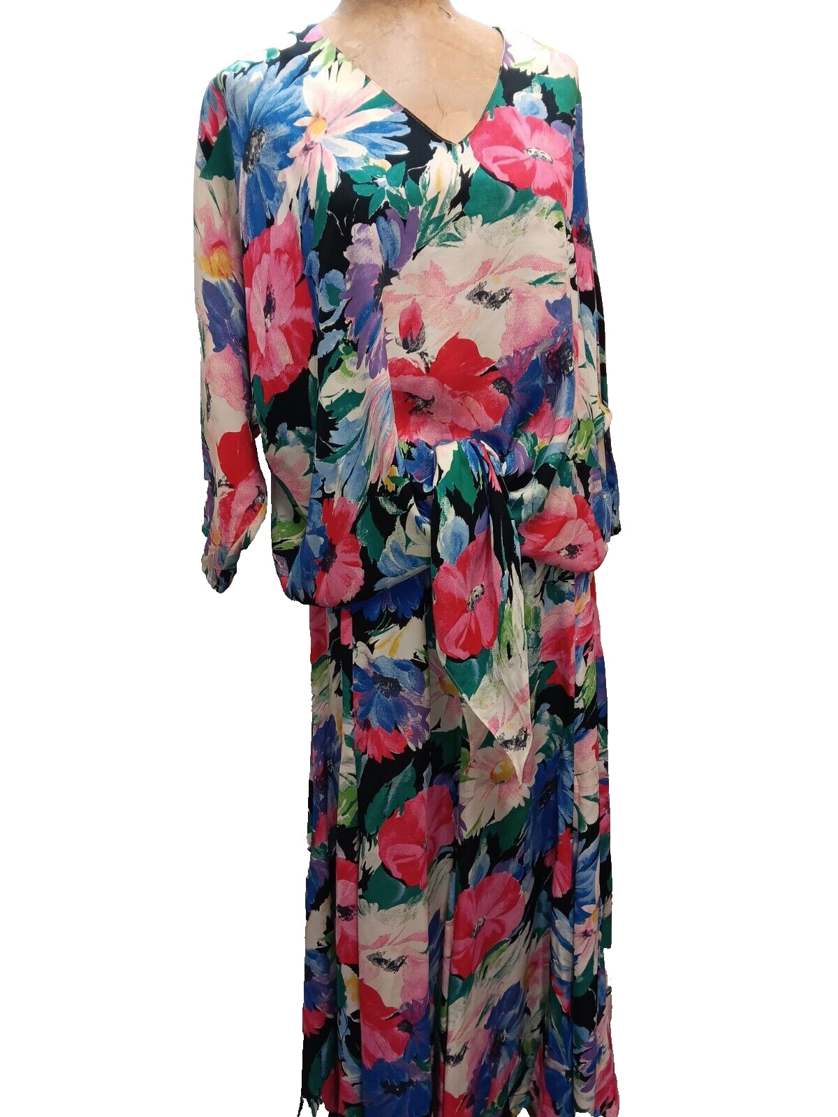 Vintage 1980&rsquo;s Pink Blue Black White Green Rayon Skirt & Top Carole Little 12