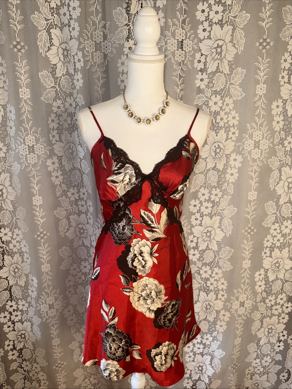 VTG Apt.9 Floral Print & Lace Semi Sheer Mini Bias Cut Slip Dress Medium 36 Bust