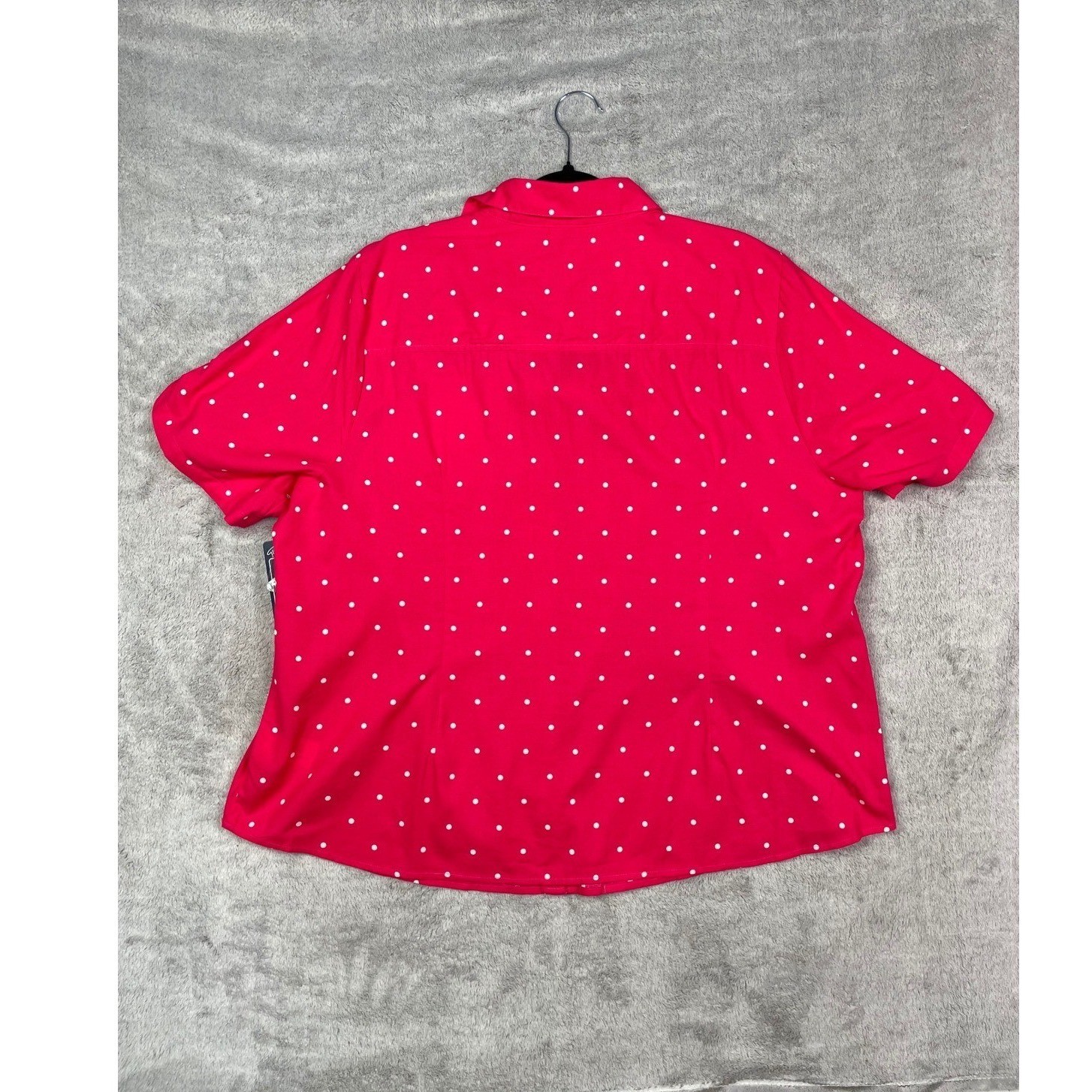 NWT Gloria Vanderbilt 2X Blouse Cherry Pink Polka Dot Button Up Shirt Selma