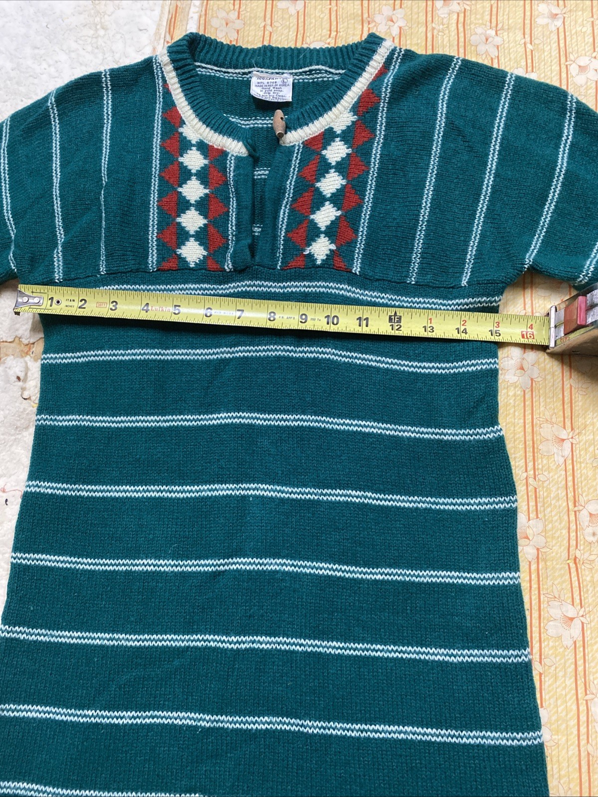 Vtg Acrylic Green Hippie Toggle Sweater SZ LG Ladies Republic Of Korea, ￼
