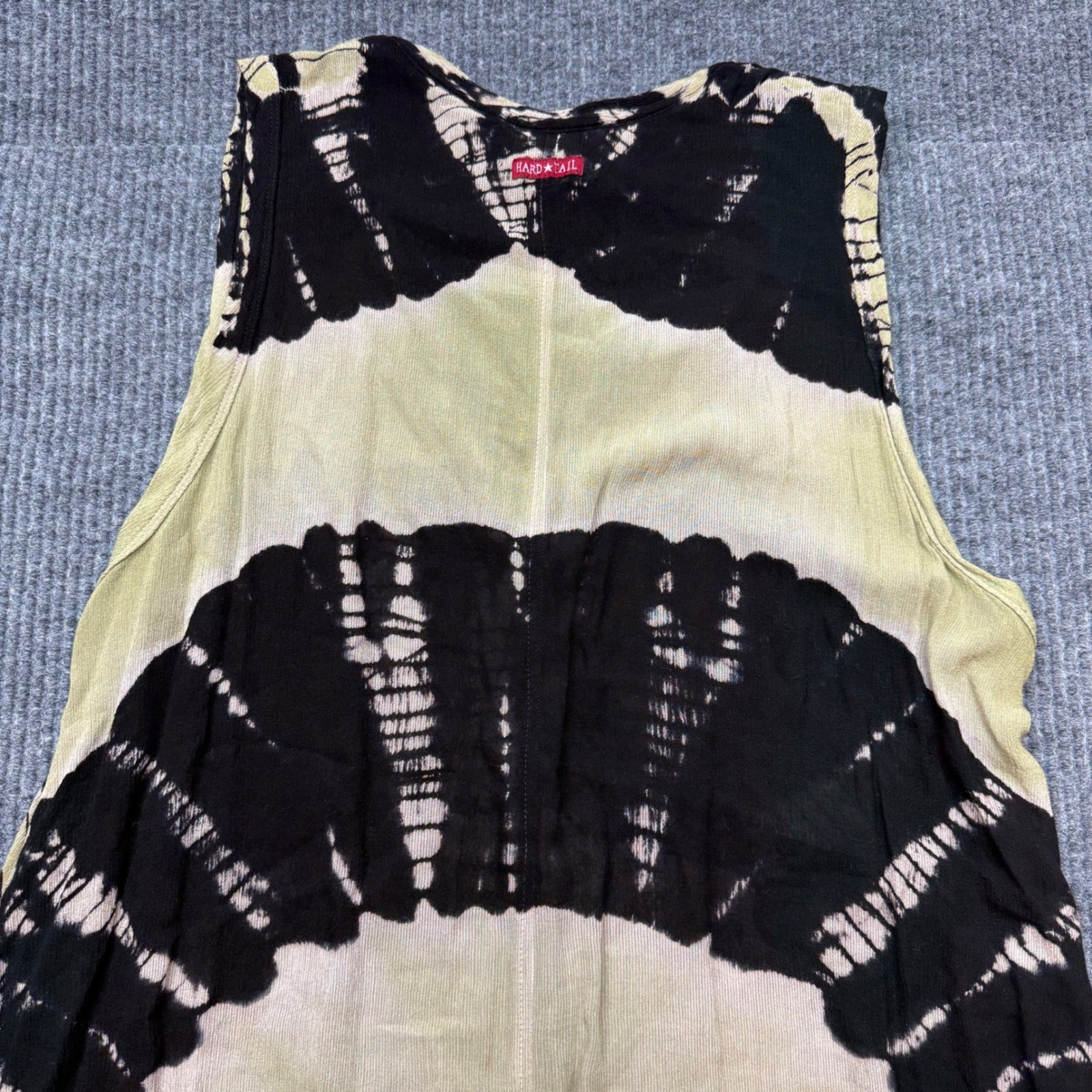 Boho Tie Dye Tank Dress Olive Black L Sleeveless V Neck Hard Tail Forever
