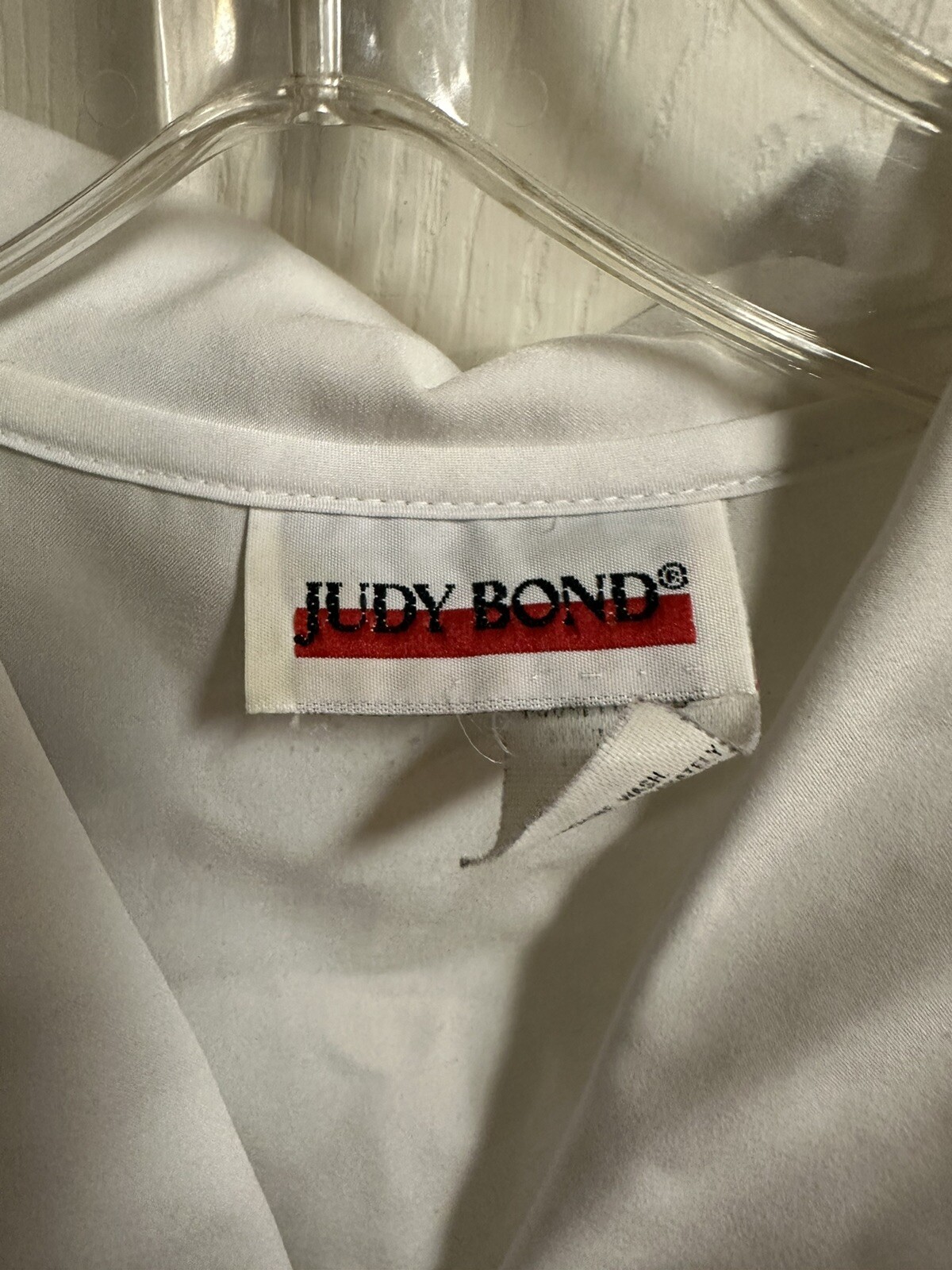 Vintage Judy Bond White Button-Up Blouse with Trim Collar Bow Xl 16 Tuxedo