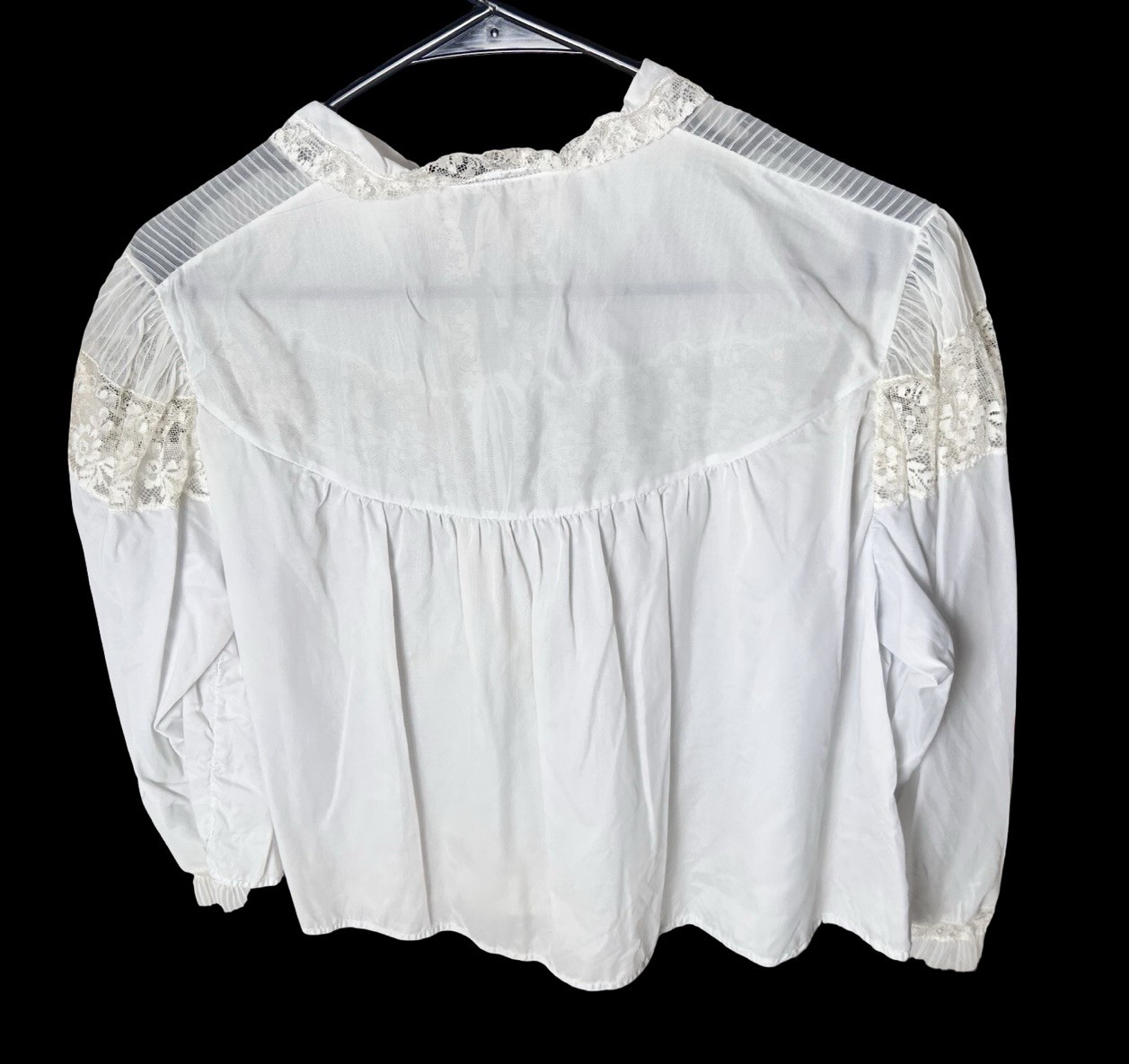 VTG Cropped Bed Jacket Size M Grayish Blue Lace A-line Collared FLAWS READ