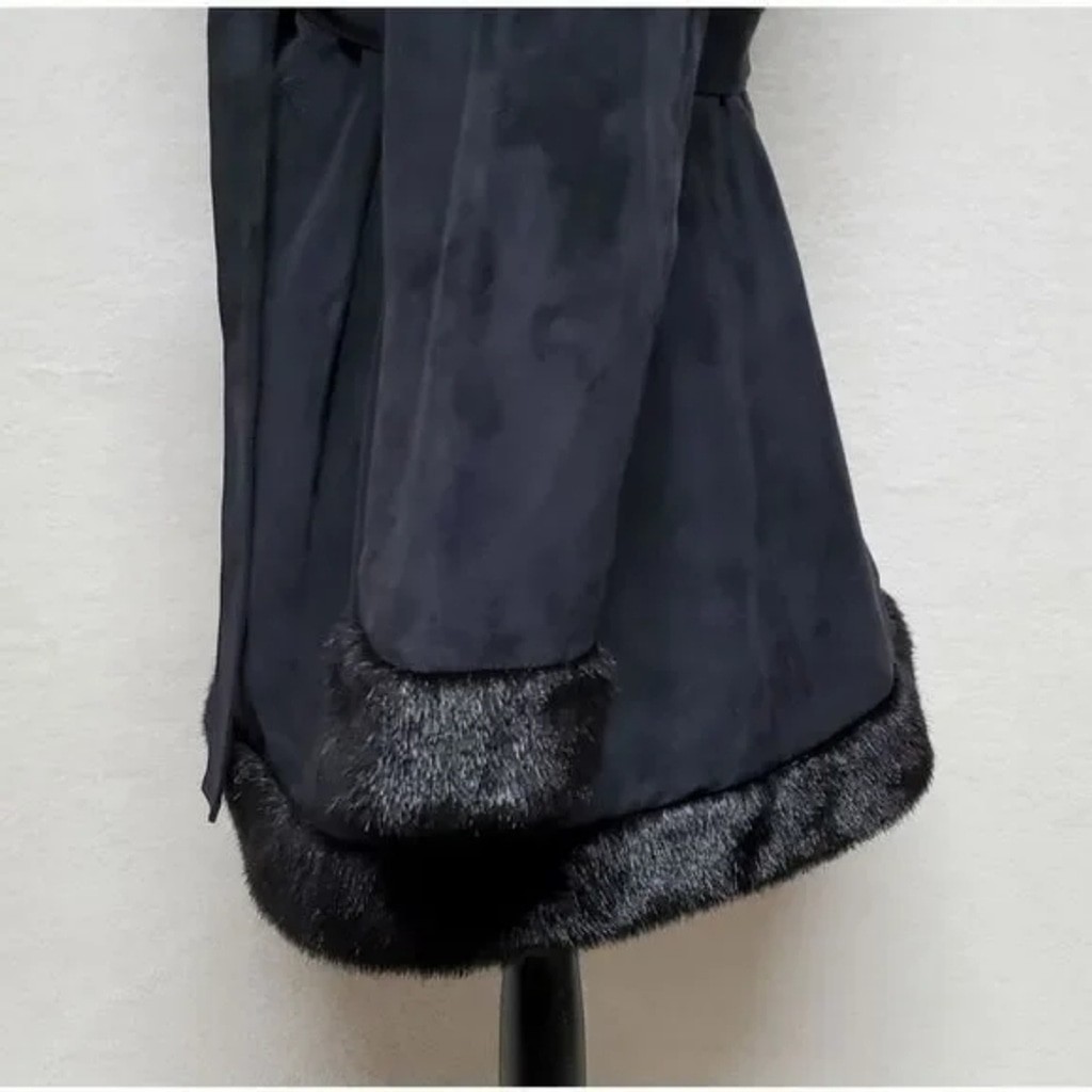 80s Vintage Extra Point by Reference Point Black Faux Suede Faux Fur Belted Coat