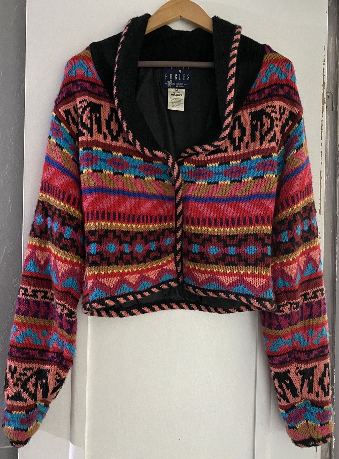 RARE VTG Kenny Rogers Knit Chunky sweater Rodeo M Wild Colorful 90s Hong Kong