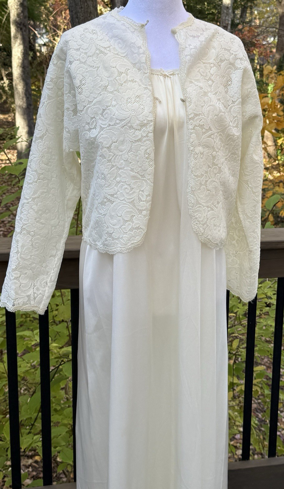 Vanity Fair Vtg Maxi Nightgown Lace Bed Jacket Robe 70s Victorian Cottage Hip XS