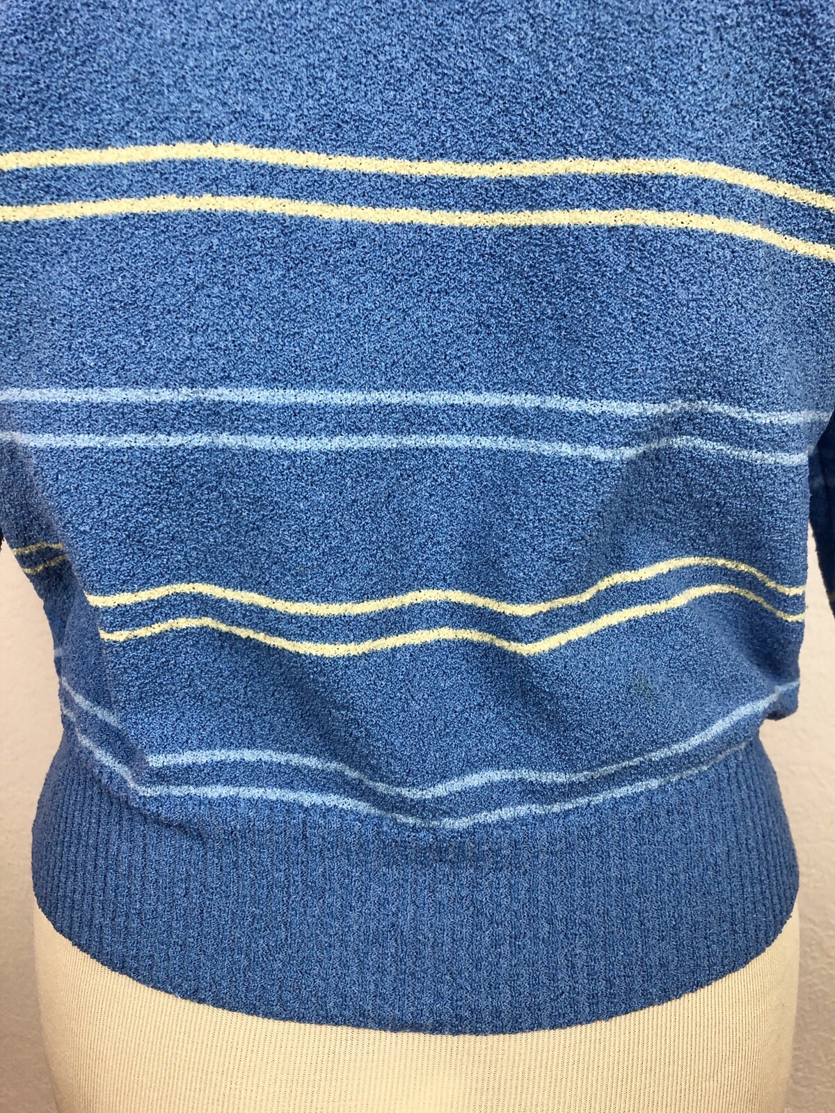 VTG Talbots Top Medium Knit Type 90s Blue USA 3/4 Sleeve Pullover Boat Neck NICE