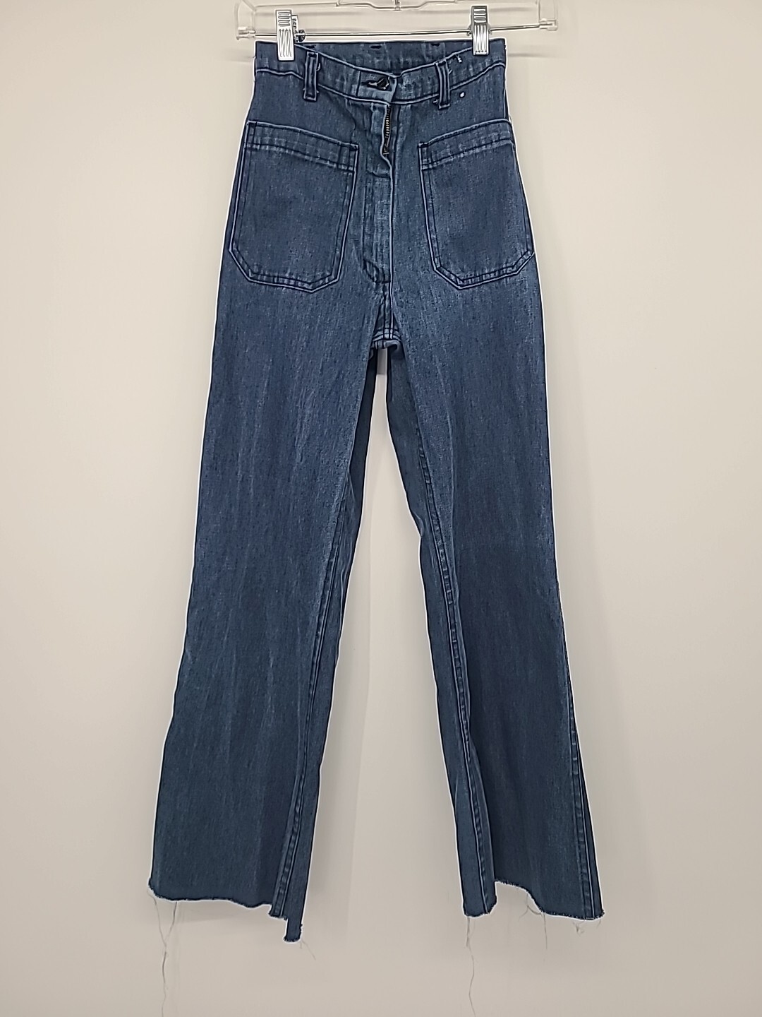 Vintage Womens Navdungaree Denim Jeans Tiny* Raw Hem 23&Prime; Inch Waist Retro Navy