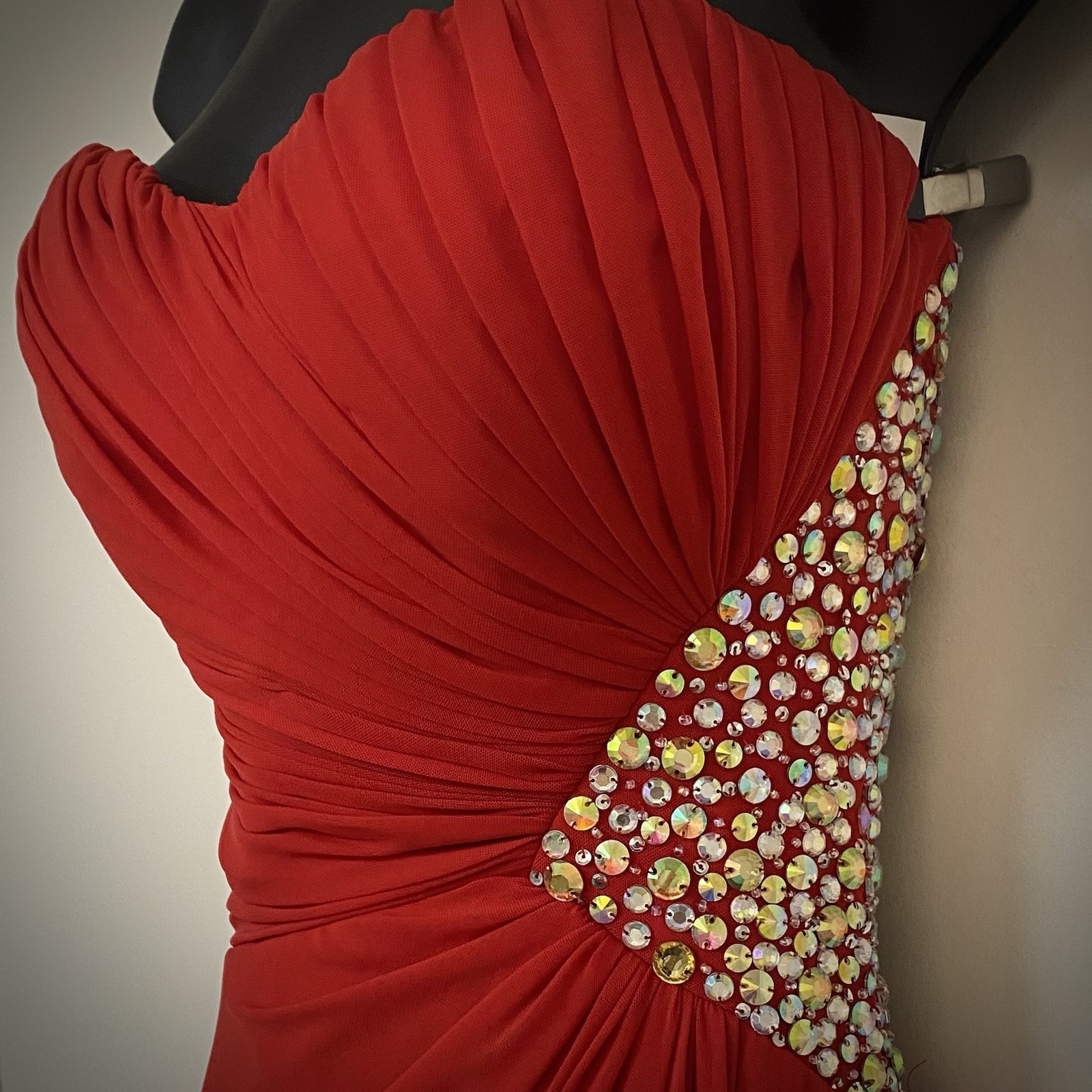 Vintage Red Formal Dress Sz. XS , Hand Beaded , Prom / Homecoming , By Eureka