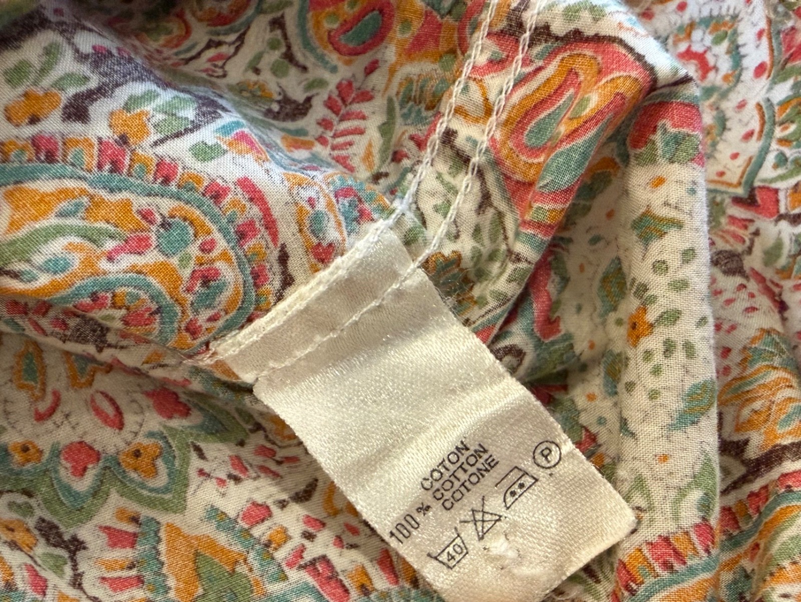CACHAREL LA CHEMISERIE France Vtg &rsquo;70s Floral/Paisley Long Slv Cotton Blouse S/M