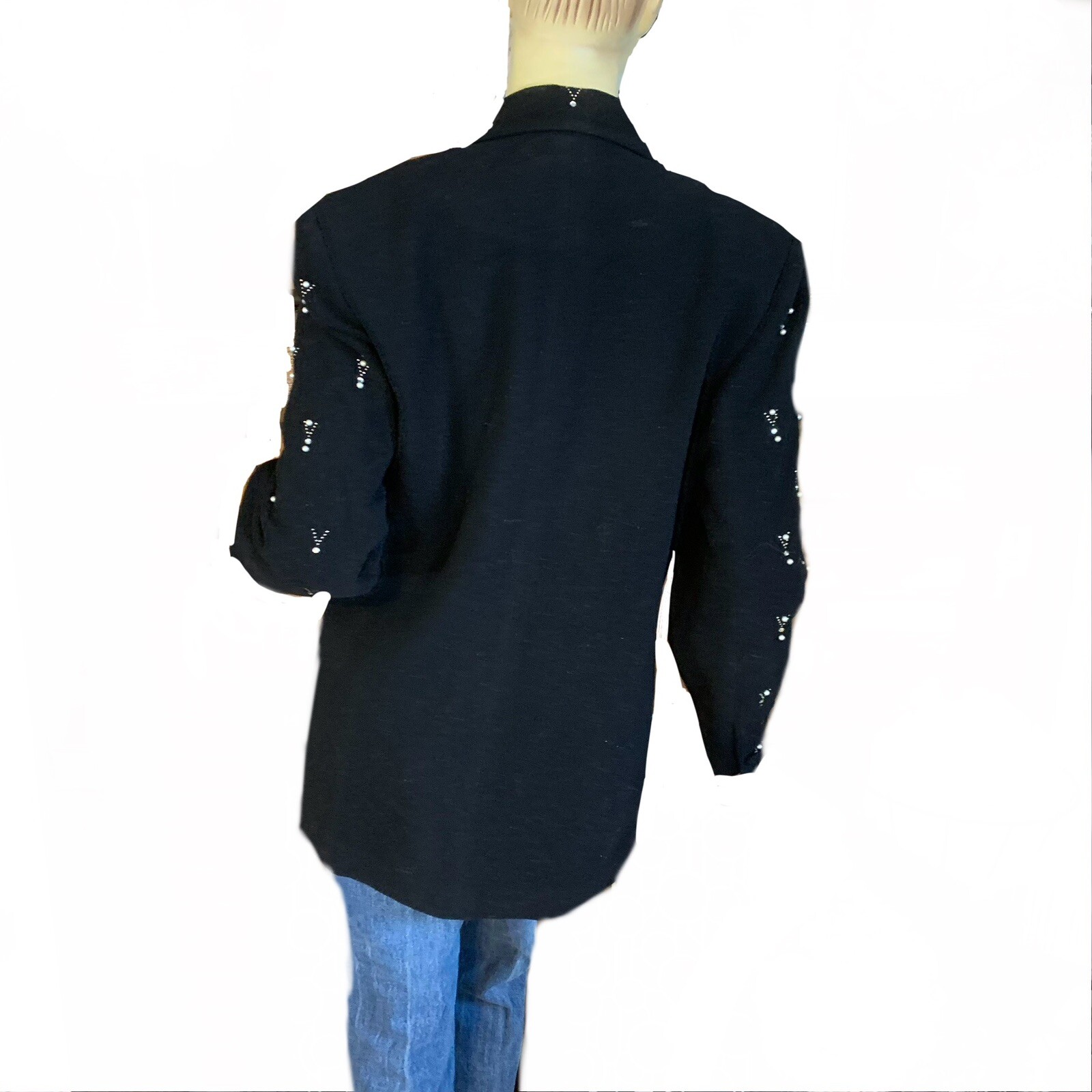 VINTAGE 1980&rsquo;S FOCUS 2000 BLACK WOOL & CASHMERE BLEND BEADED BLAZER SIZE 12