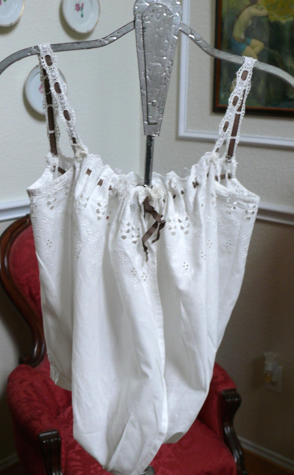 1890`s White Antique Corset Cover Camisole Chemise Cotton Eyelet for Youth XXS