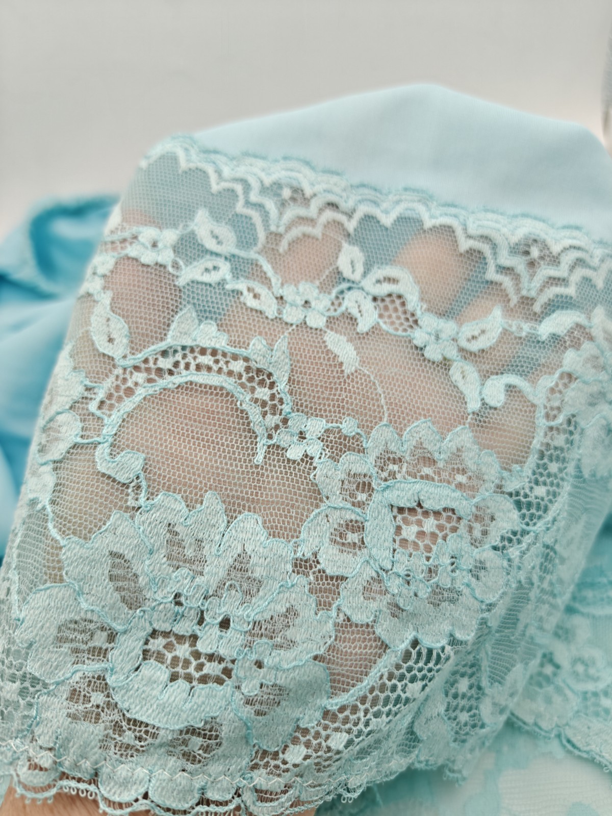 Vintage Van Raalte Large All Nylon Light Blue Half Slip Lace Trim *Read