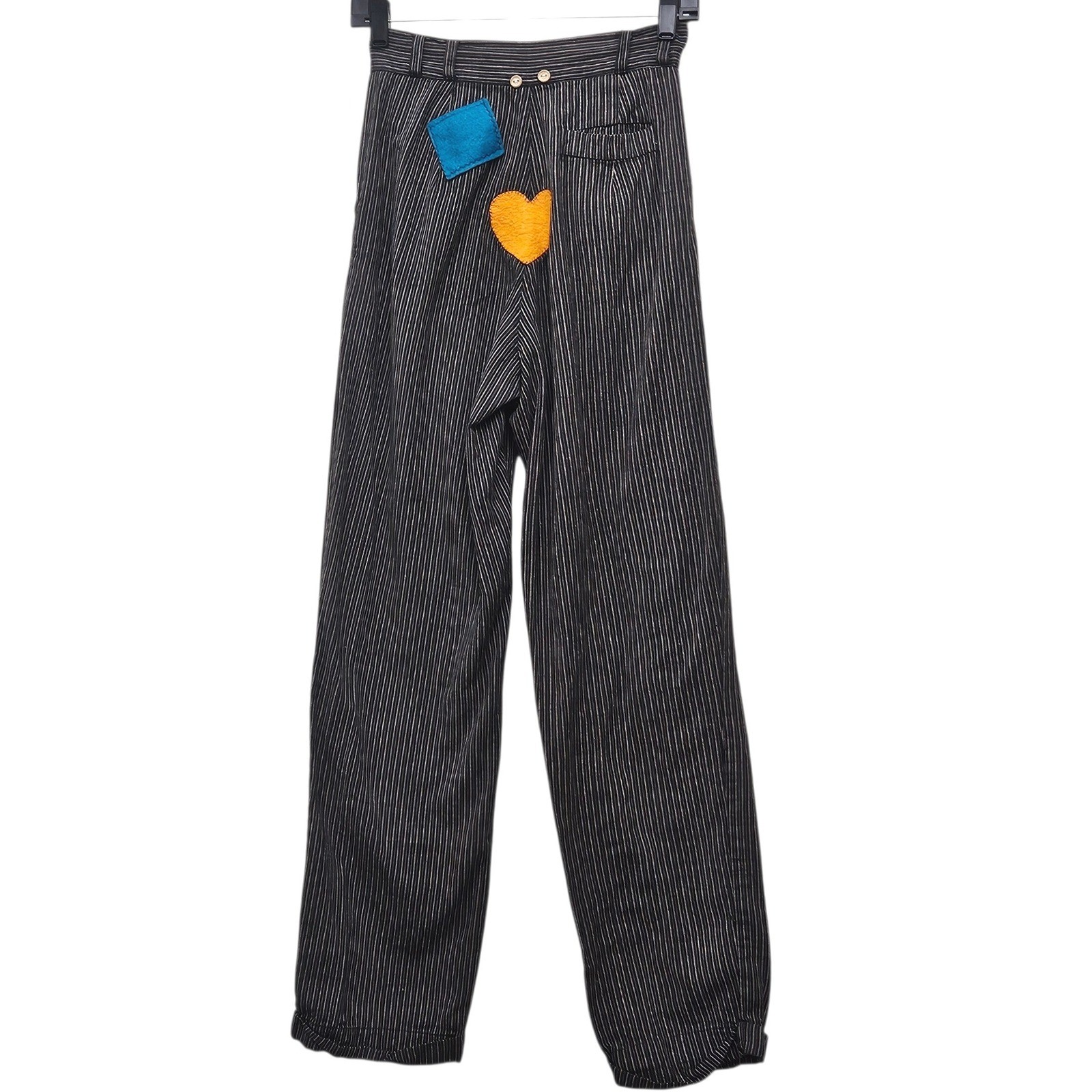 Vintage Terra International Patchwork Pants S Black Pinstripe Art Boho Eclectic