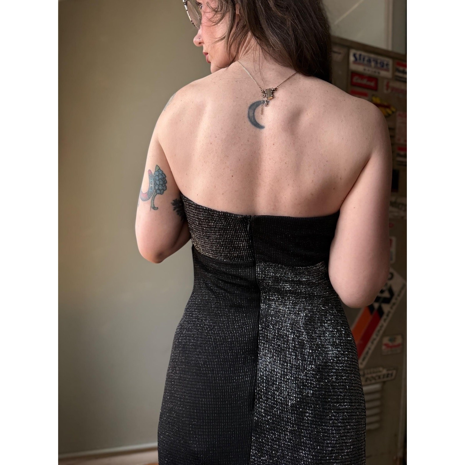 Vintage 90s Silver Strapless Gown | Black Gray Metallic Mermaid Maxi | L