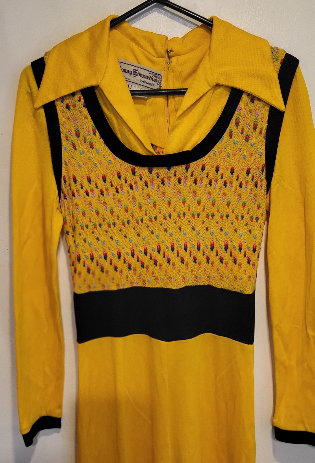 Young Edwardian Arpeja Jumpsuit Vintage Yellow Mod Bell Bottom 70s Sz 11 Small