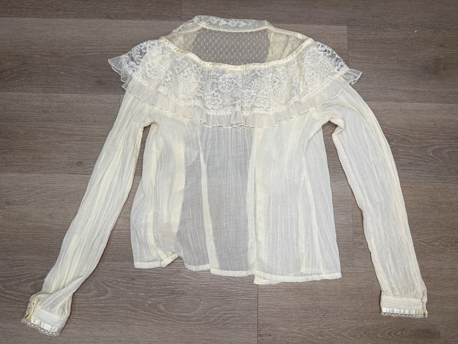 VTG 70s Gunne Sax Style High Neck Victorian Prairie Blouse Lace Ruffle/No Tag