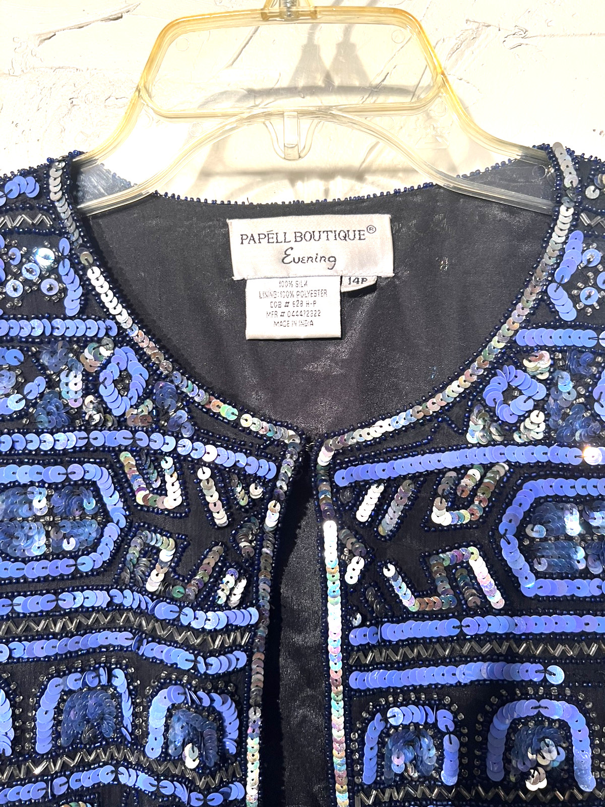 GORGEOUS Jacket FLORAL BEADED SEQUINS-Silk Vintage-E/C LARGE