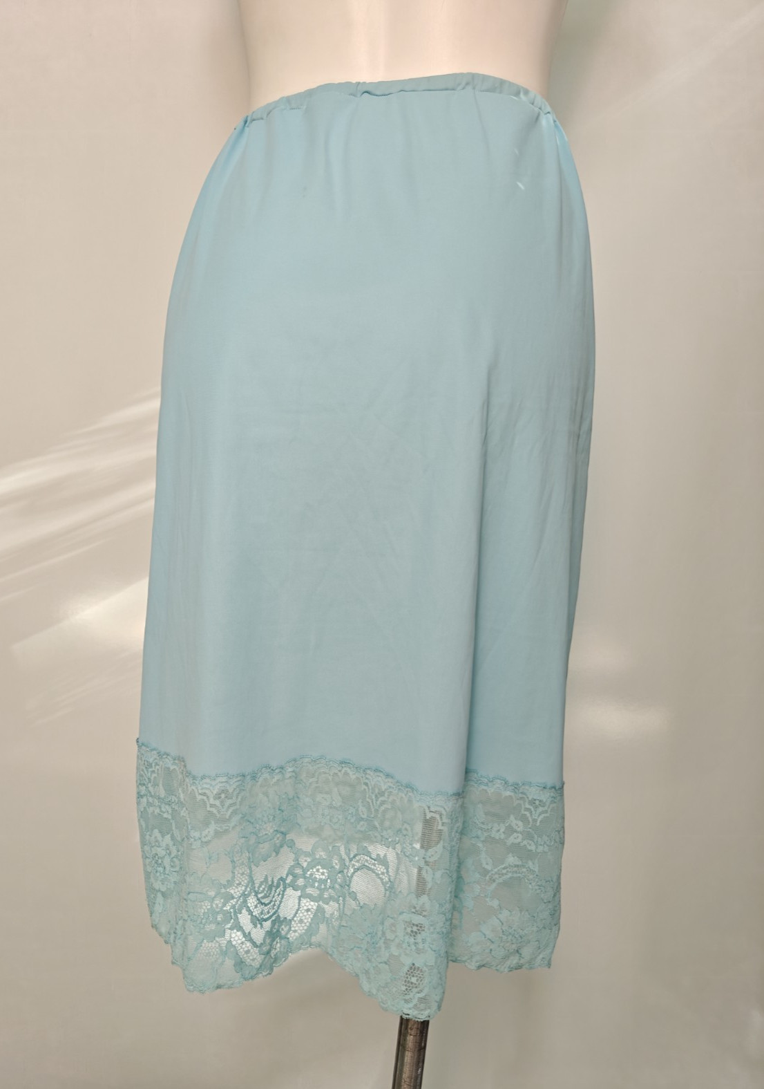 Vintage Van Raalte Large All Nylon Light Blue Half Slip Lace Trim *Read