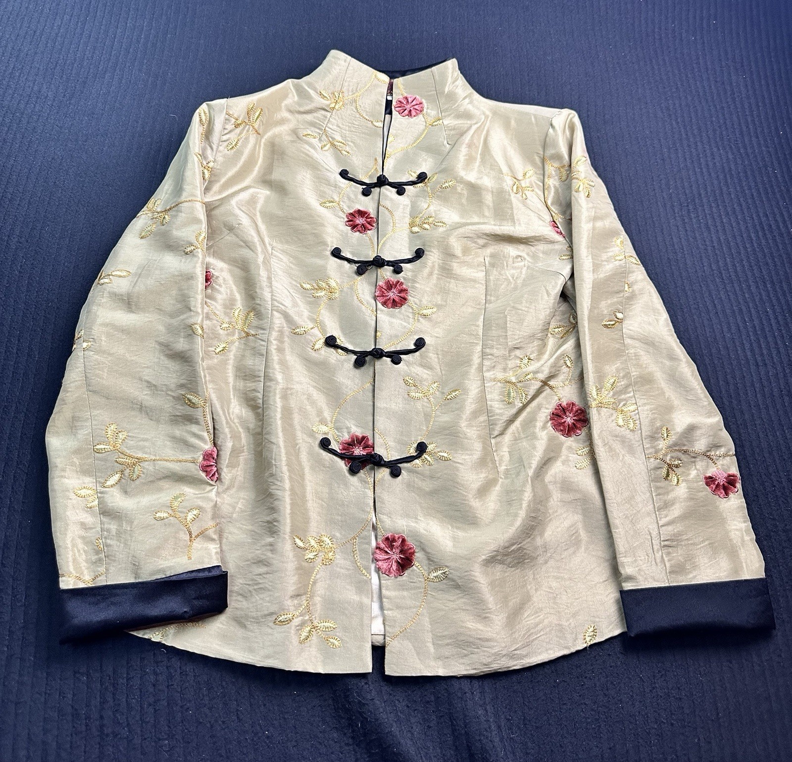 🪷 VTG Inspired Asian Embroidered Mandarin Jacket women 5XL Fits L 44-15 🪷