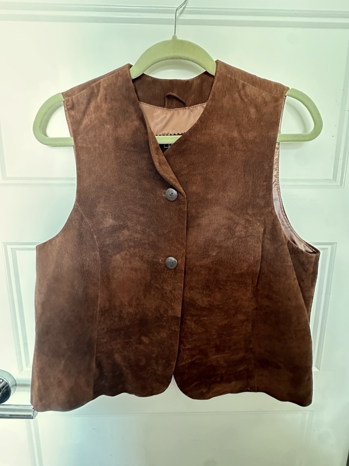 Vintage Women&rsquo;s Harold&rsquo;s Brown Suede Vest Button Up Size Large