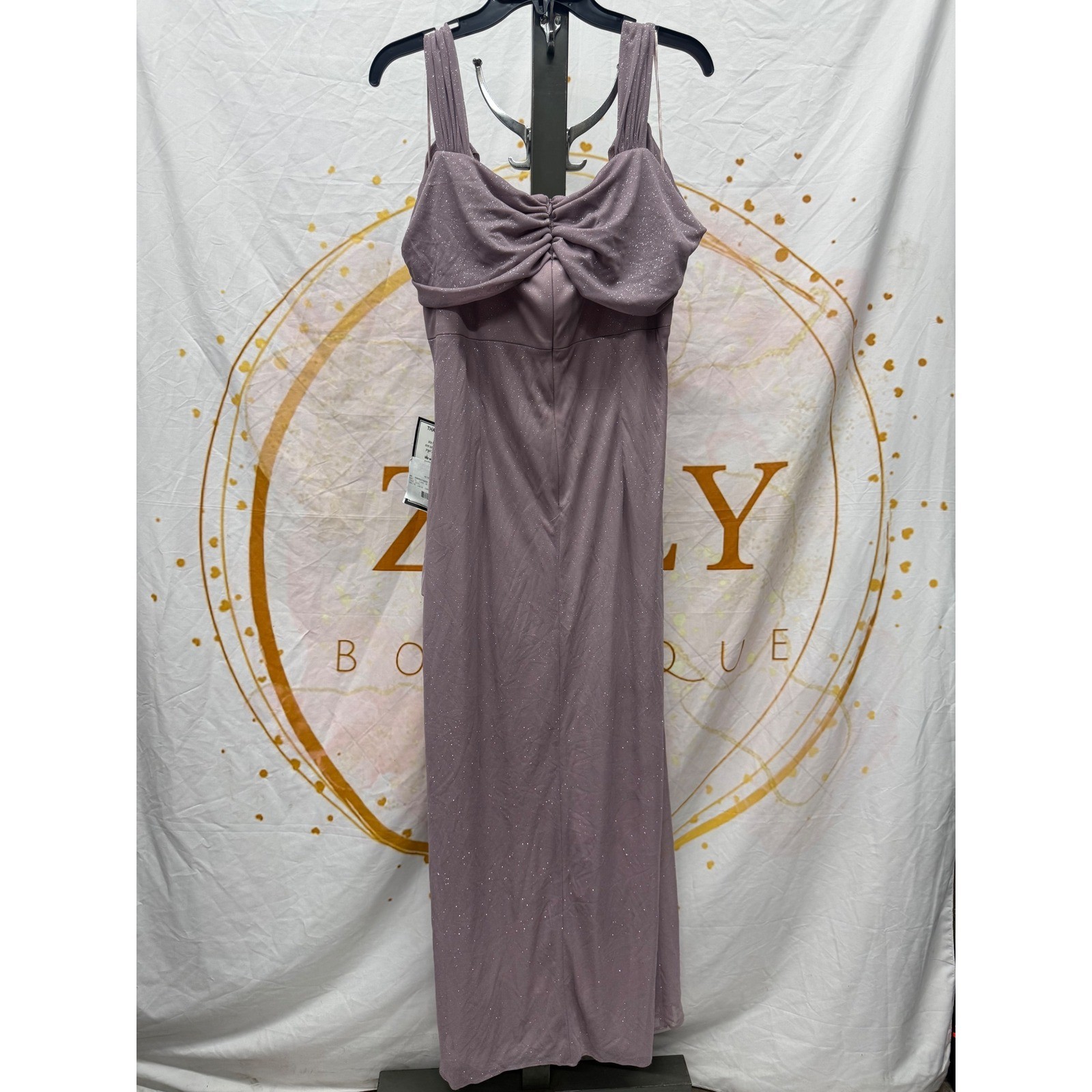 Alex Evenings Petite Cold-Shoulder Draped Metallic Gown – Mauve Pink Size 16