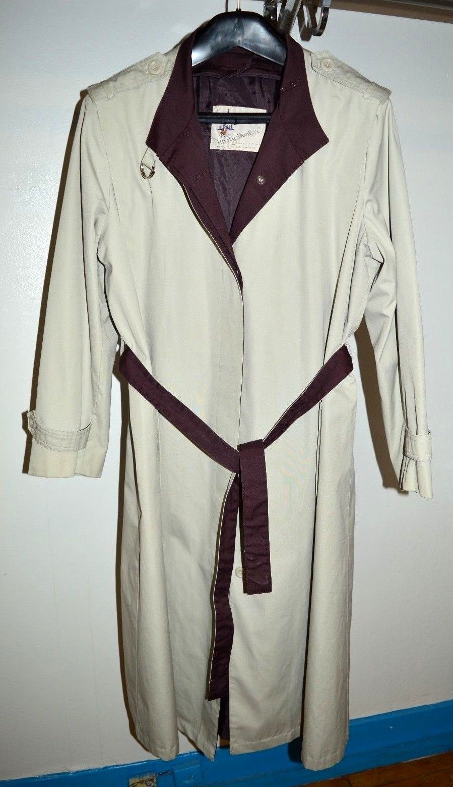 VTG MISTY HARBOR Khaki Brown Faux Fur Removable Lined Trench Coat Size 18 Reg