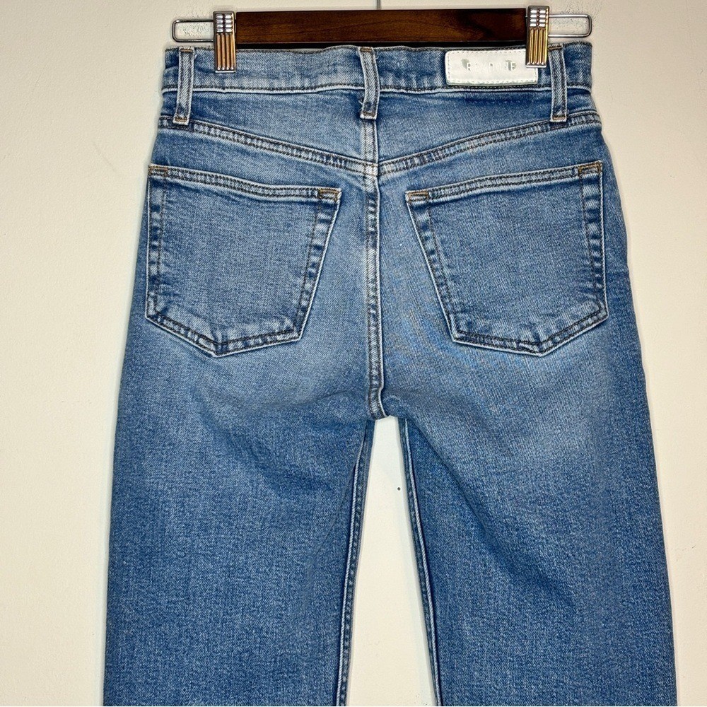 RE/DONE 70s Stove Pipe High Rise Ankle Jeans in Dusk Destroy Size 25