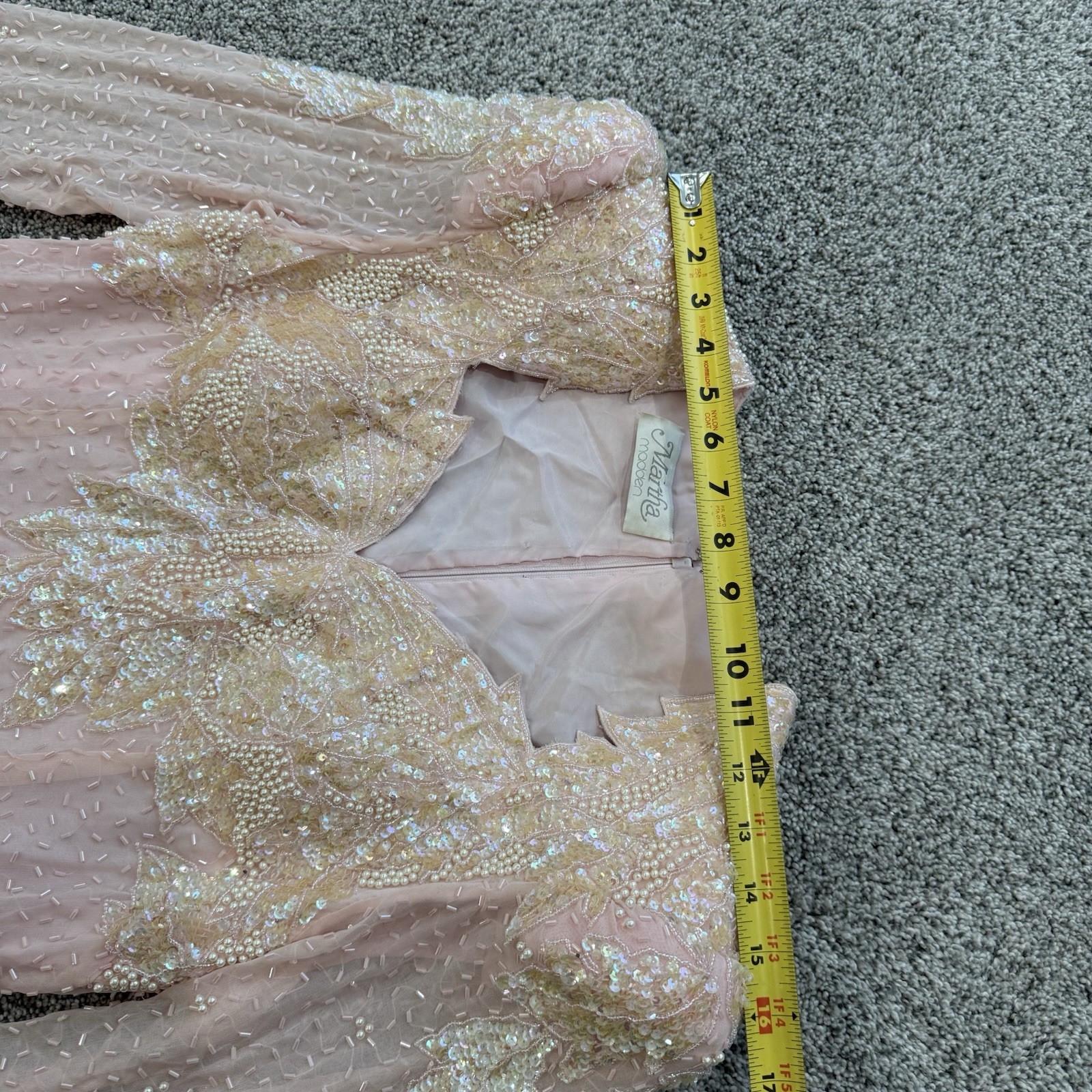 Vintage Martha Madden Light Peach Beaded Sequin Maxi Formal Dress Lined Women S