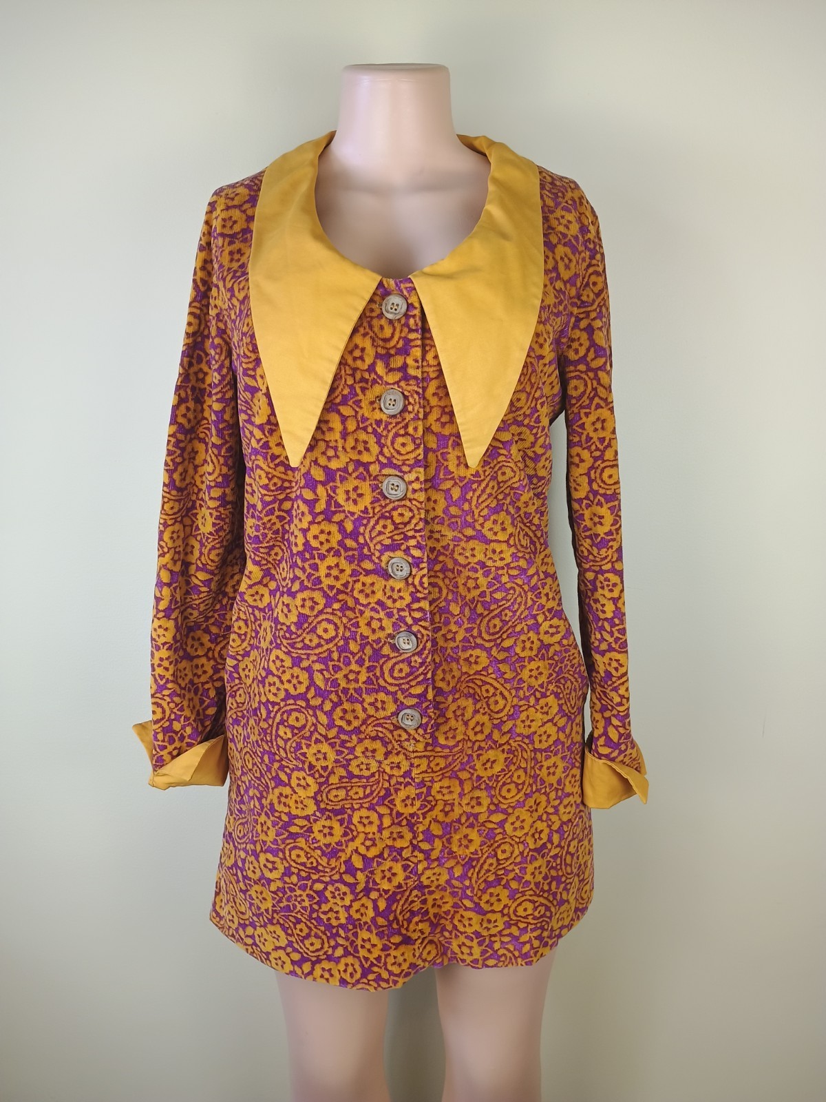 Vtg 60s 70s Mod Dagger Collar Micro Mini Go Go Party Twiggy Shift Dress Small