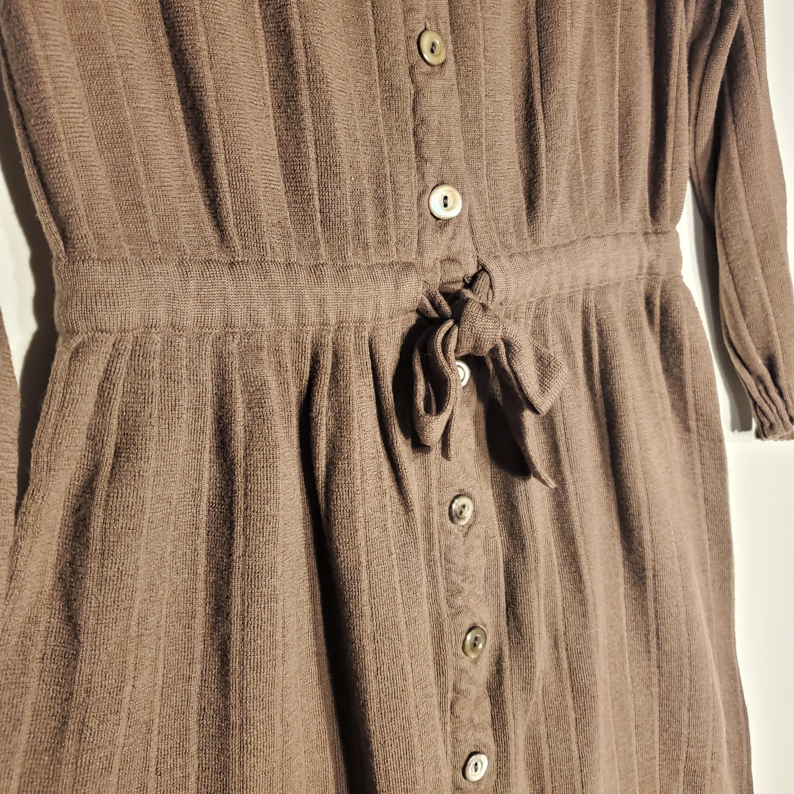 Vtg Casi Brown Button Down Belted Wool Dress Size 16, fits size 8
