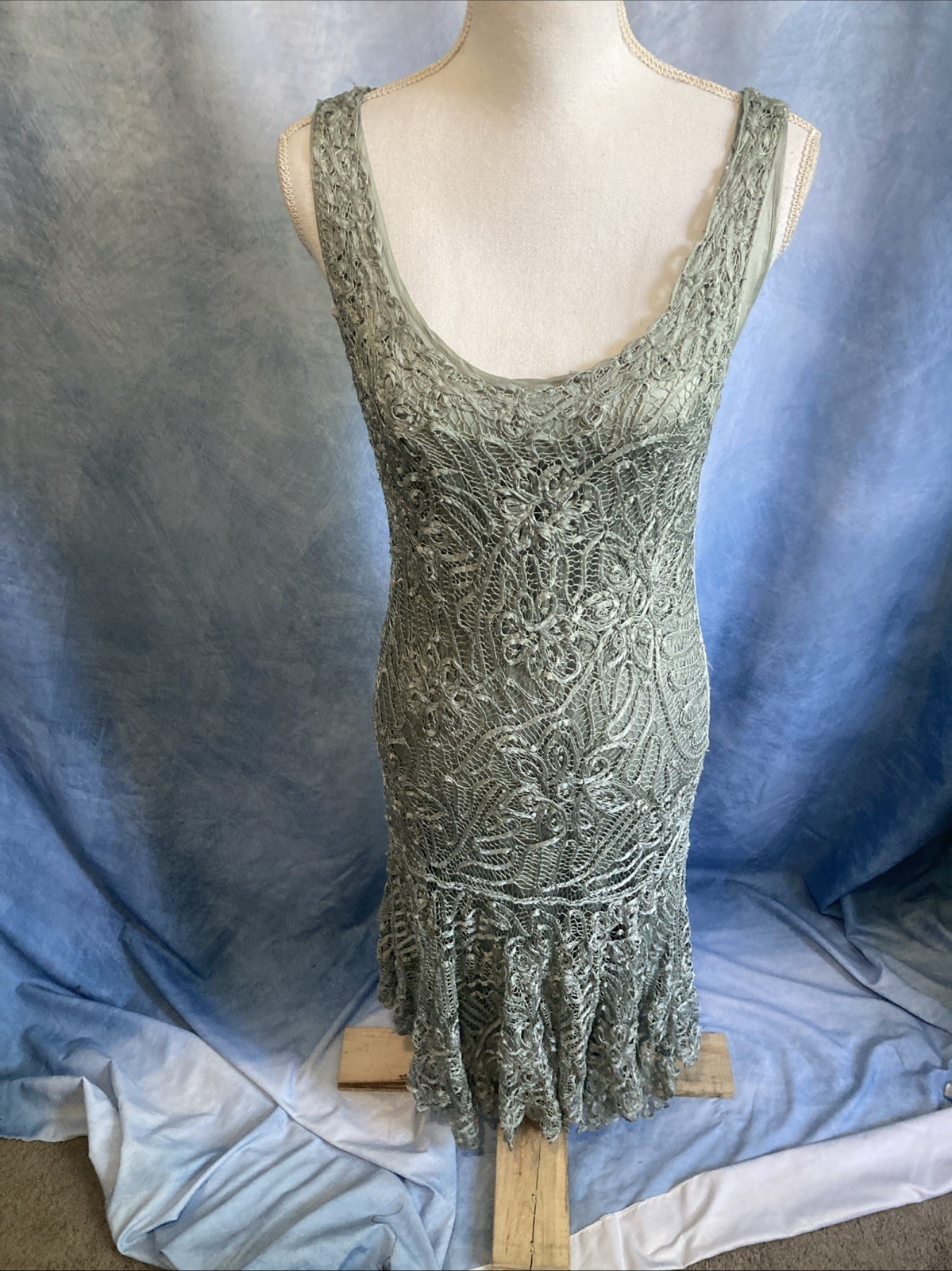 Vtg 90s Soulmates 100% Silk Crochet Lace 3pc Dress Set L Fits XS S Y2K Mermaid