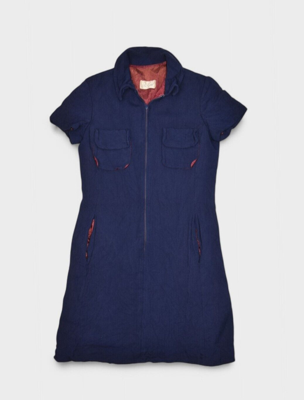 Vintage Vilano Dress Womens S Navy Wool Day House Short Sleeve Collared Business