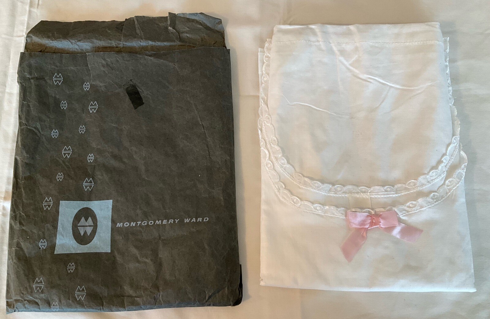 Carol Brent Vintage Nightgown Mail Order Bag Size 48 White Cotton Eyelet Trim