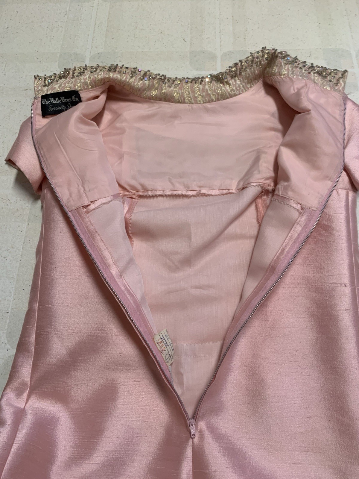 Vintage 60s The Halle Bros Co Cleveland Pink Beaded Dress Special Occasion Retro
