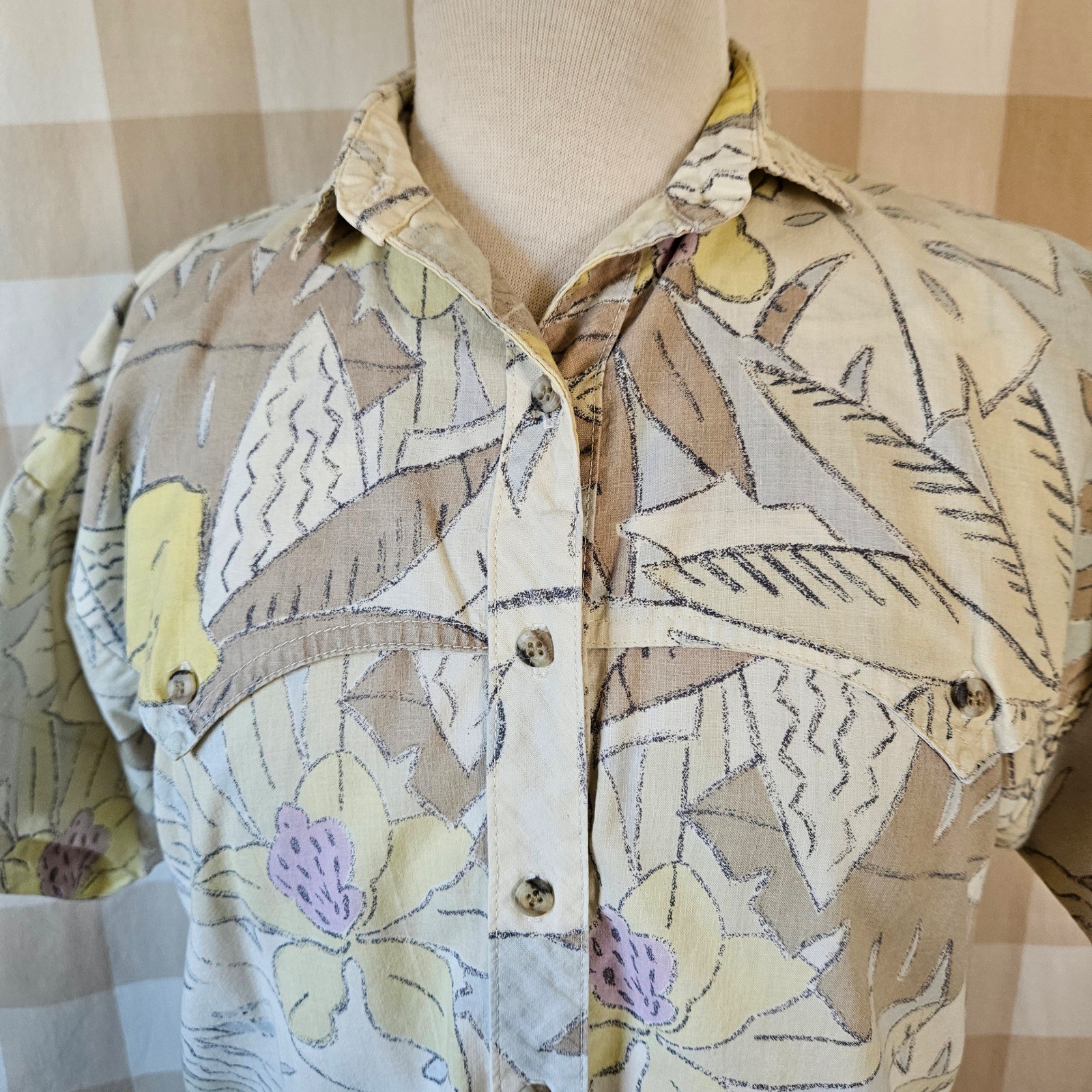 Vtg 80s Circle T by Marilyn Lenox Western Hawaiian Tropical Floral Shirt L